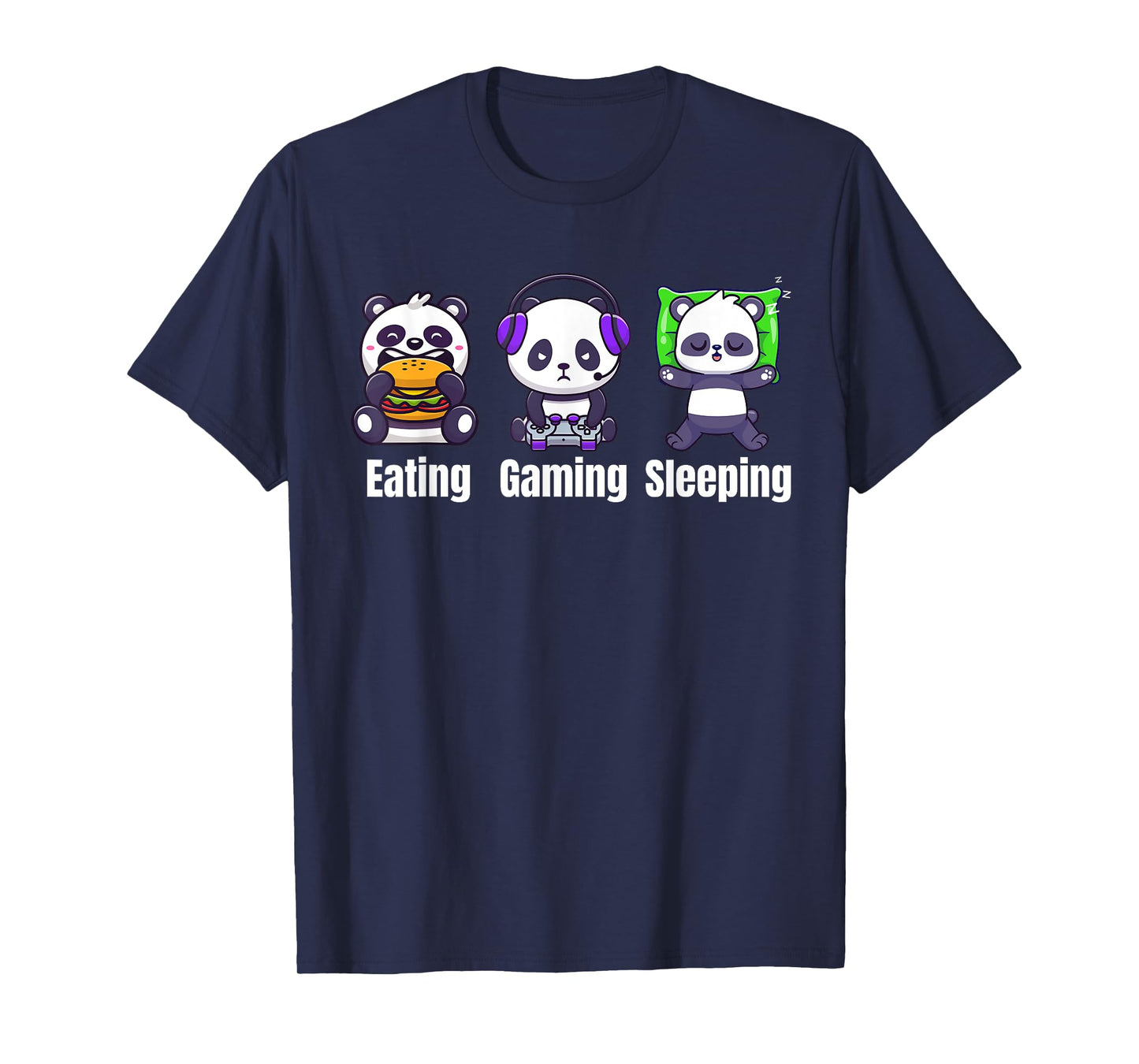 Panda Eating Gaming Sleeping Gamer Men Kids T-Shirt