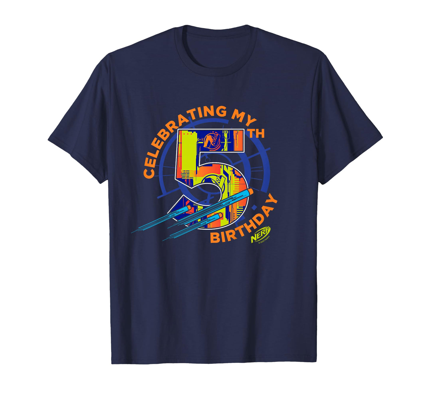 Kids Nerf Birthday Celebrating My 5th Graphic Color Filled Logo T-Shirt