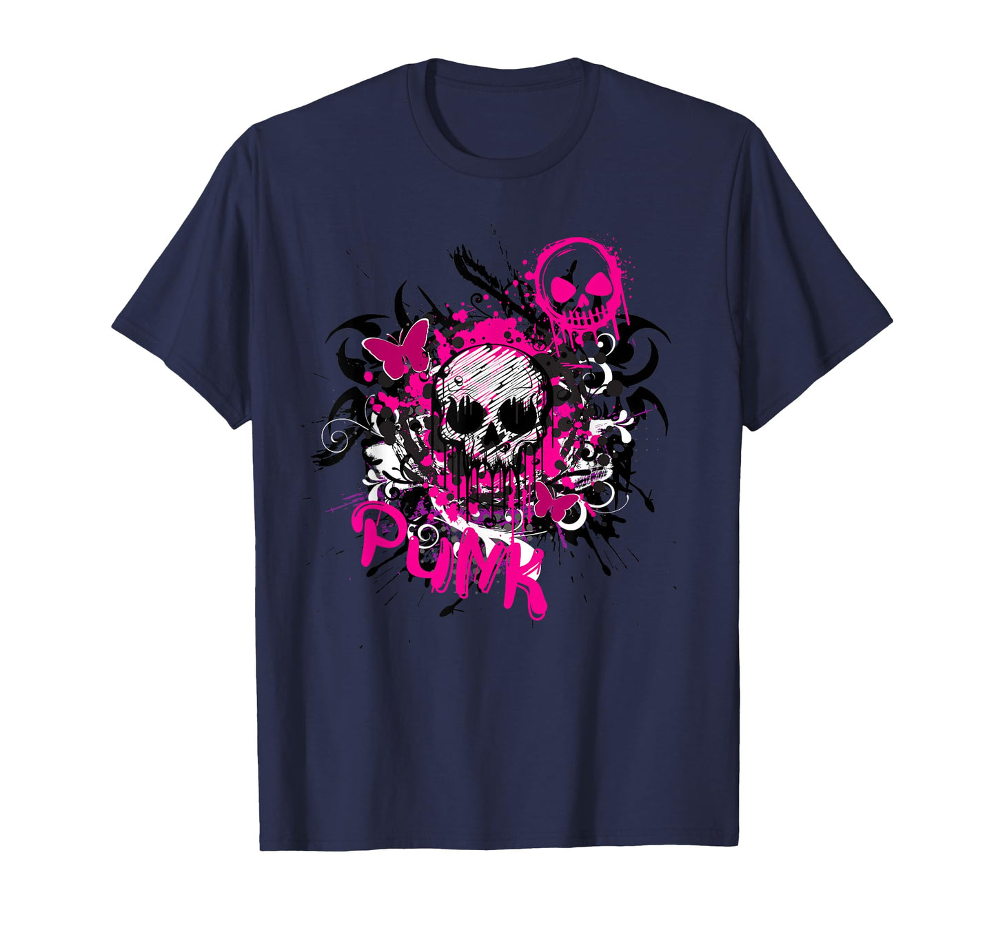 Pink skull y2k 2000s emo punk rock scene kid goth graphic T-Shirt