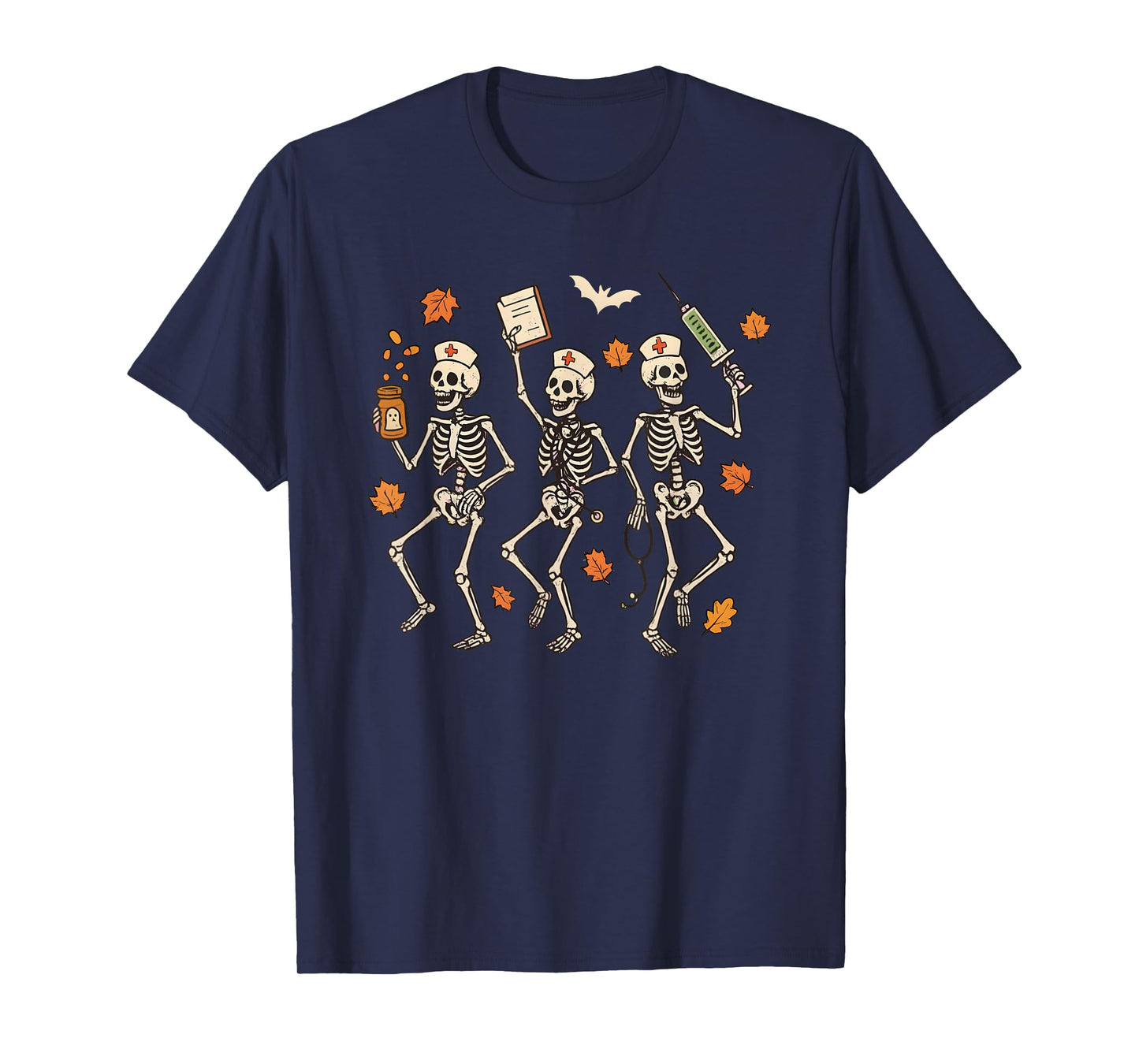 Skeleton Dancing Nurse Halloween Skull Nurse ER Fall Vibes T-Shirt