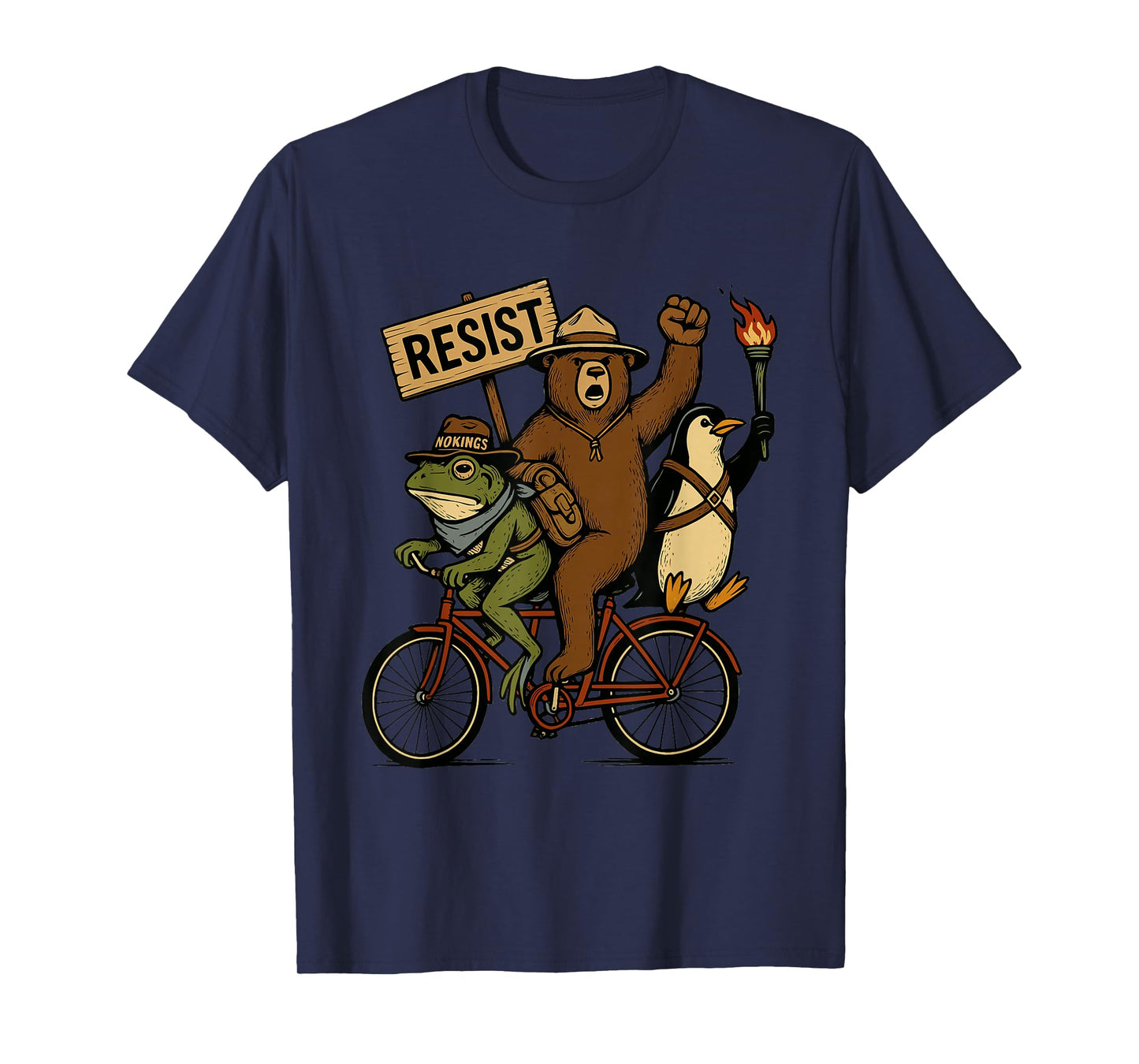 Retro Penguin Frog Bear On Bike Resist Protest Portland Frog T-Shirt
