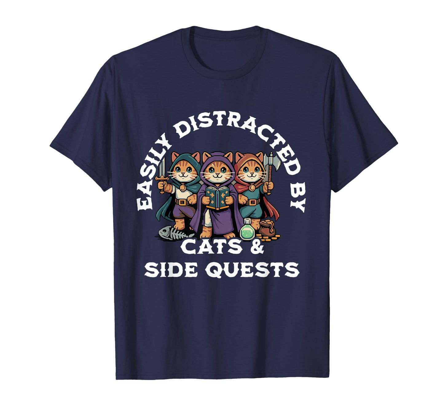 RPG Gamer Cat Distraction Side Quest Nerdy Men Women T-Shirt