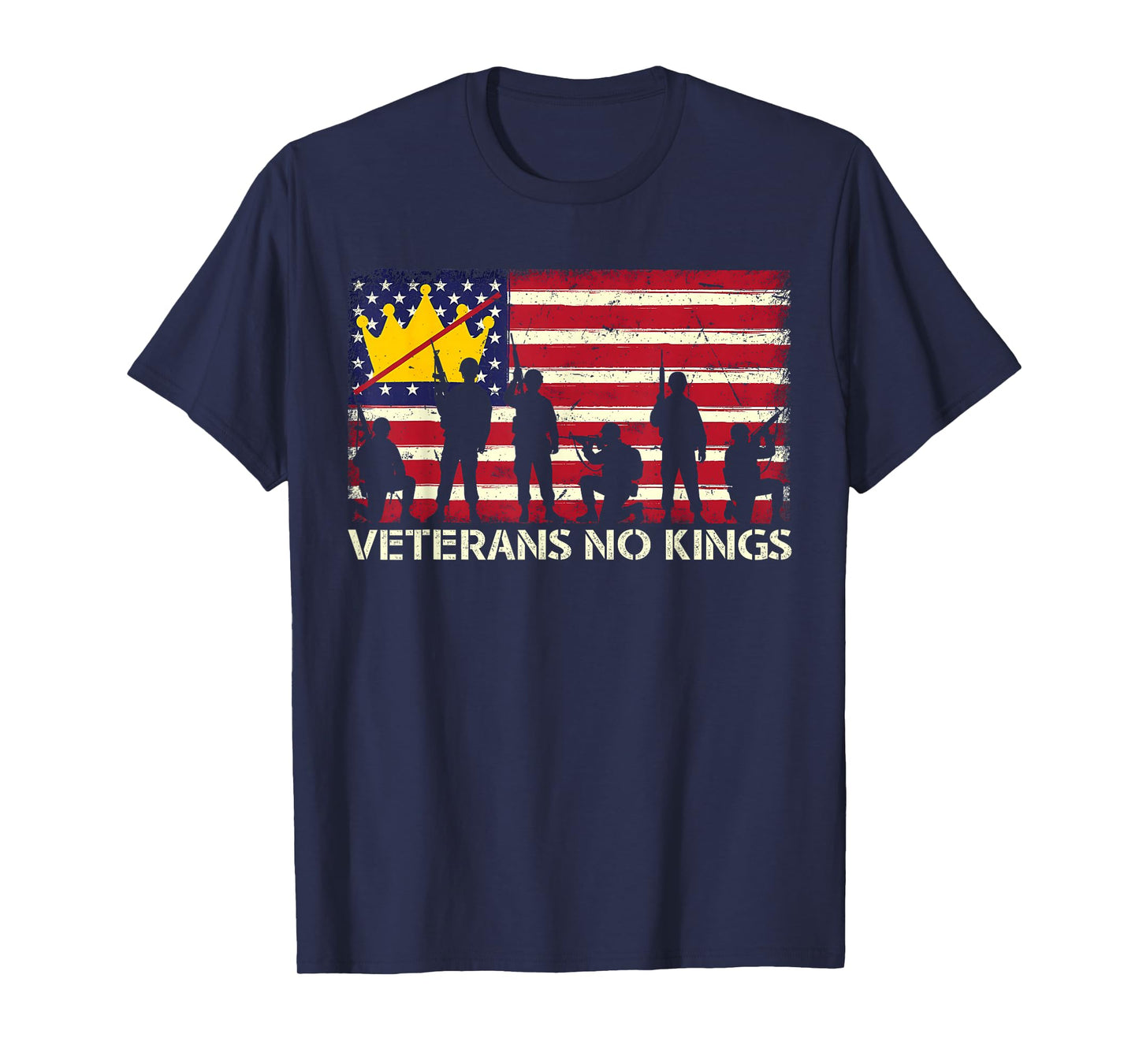 Veterans No Kings Vintage America Flag Veterans T-Shirt