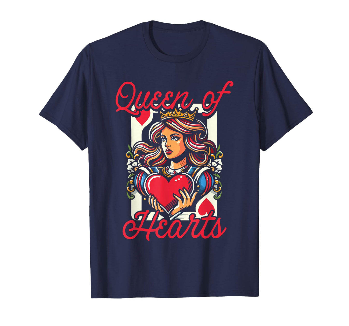 Queen Of Hearts Vintage Card Design Love Passion Girl Women T-Shirt