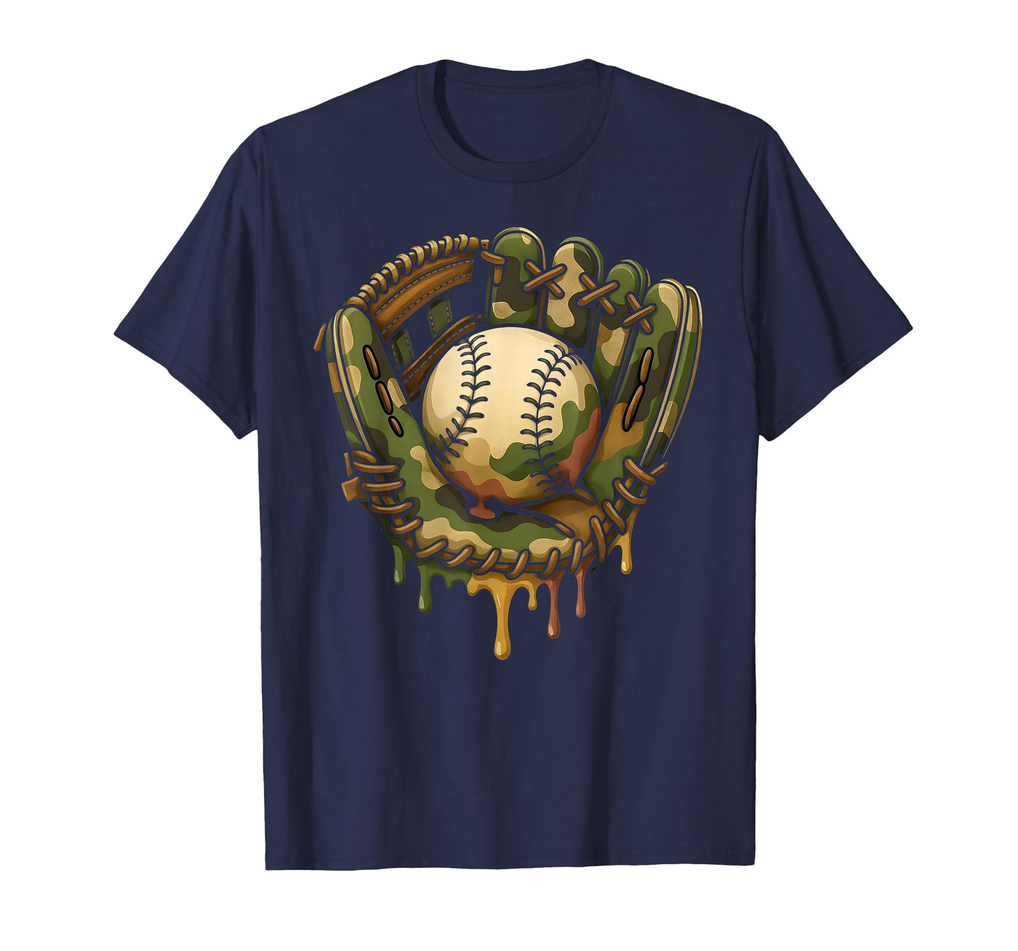 Baseball Drip Camo Baseball Glove Boys Sports Cool Game Day T-Shirt