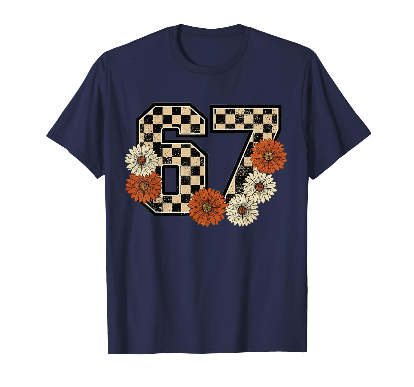 6 7 Retro Fall Meme Checkerboard Tee Haunted by 67 Six Seven T-Shirt