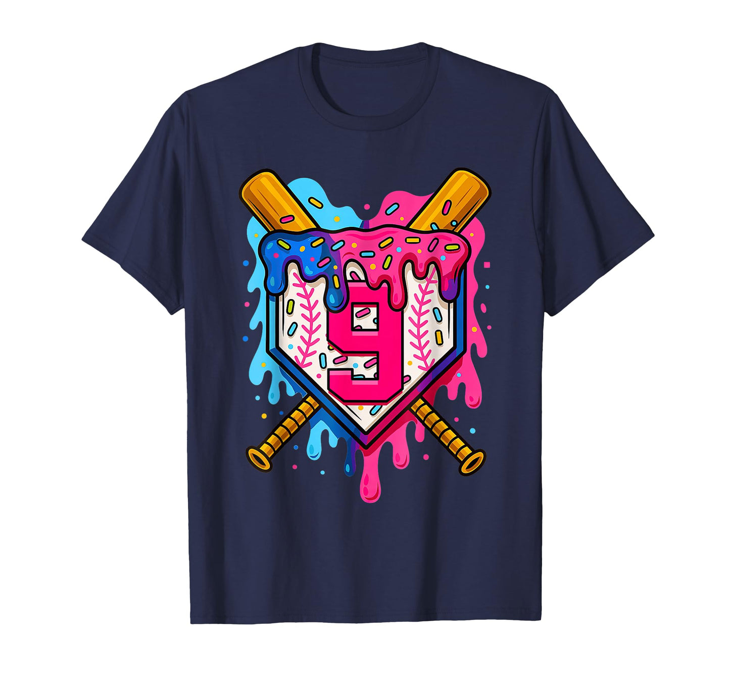 9th Baseball Birthday Ice Cream Drip Boys Girls 9 Years T-Shirt