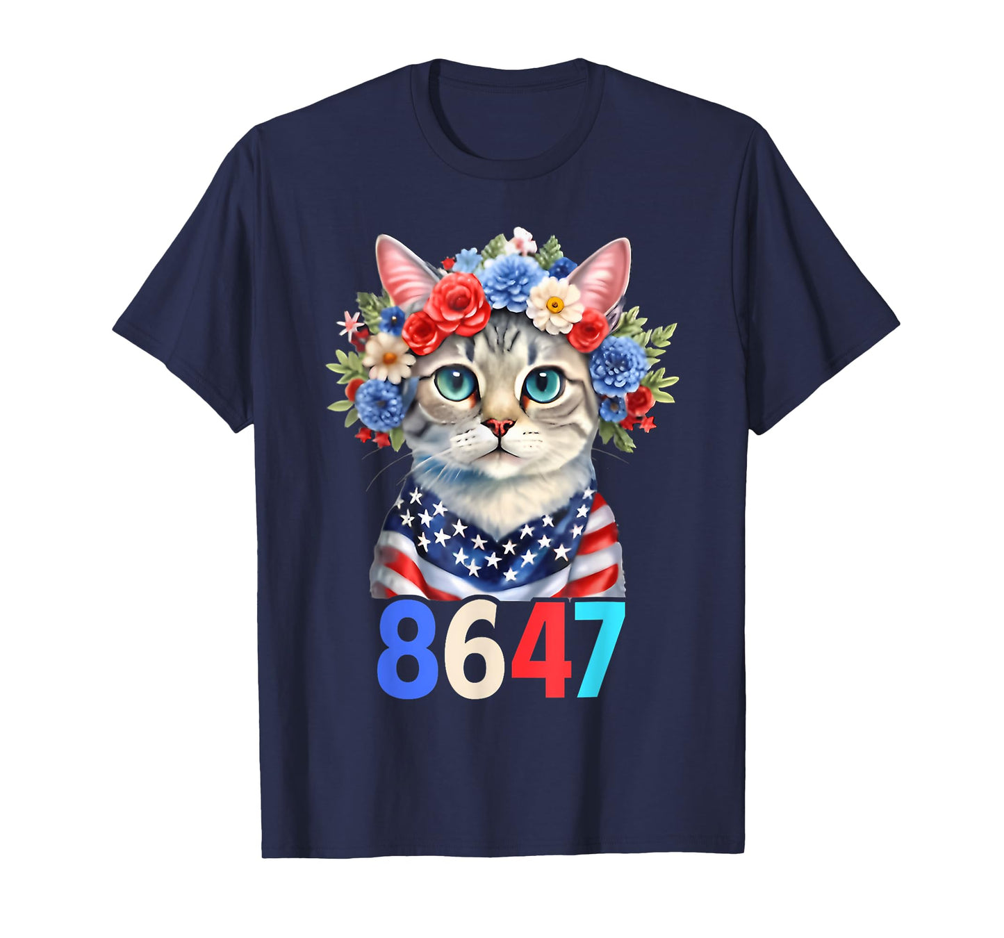 Retro Vintage 80S Style 8647 Floral Retro 86 47 Cat Lovers T-Shirt for Men Women