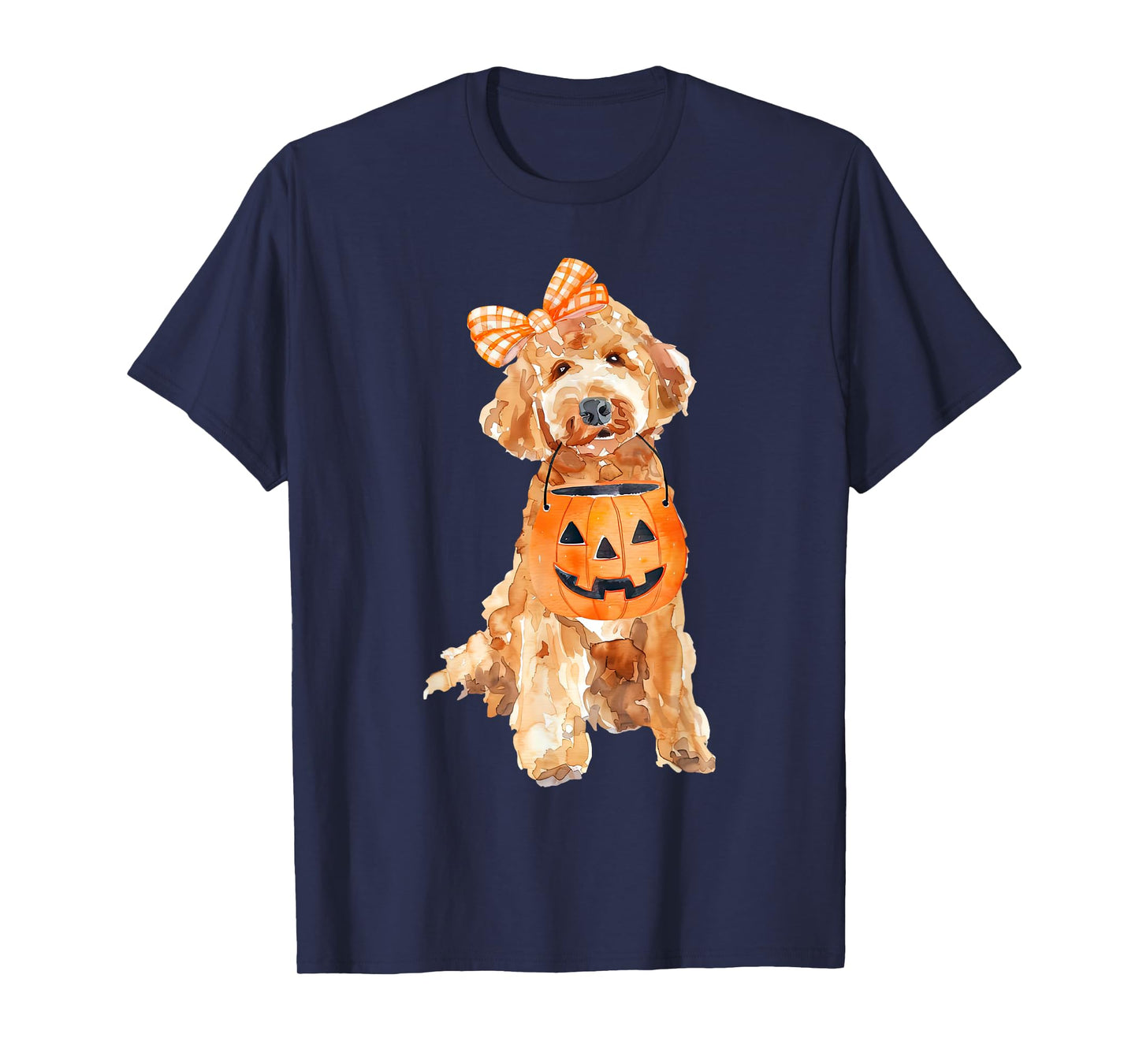 Retro Goldendoodle Pumpkin Jack O Lantern Halloween Dog Mom T-Shirt