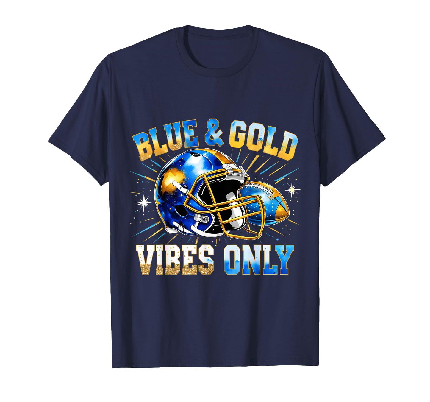 Blue and Gold Vibes Only Football Fan Gift T-Shirt