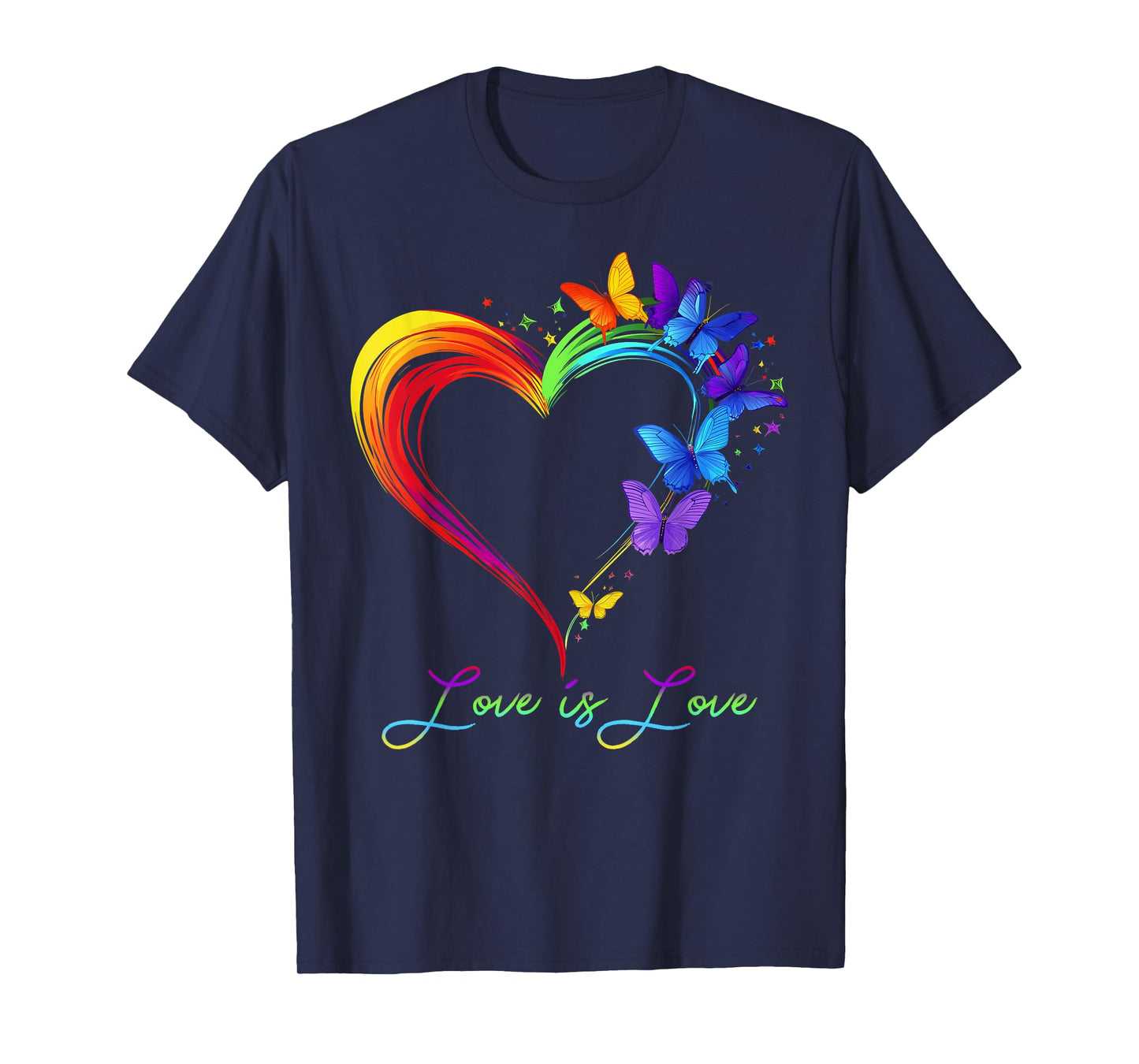 Rainbow Love Is Love LGBT Gay Lesbian Pride Butterfly Heart T-Shirt