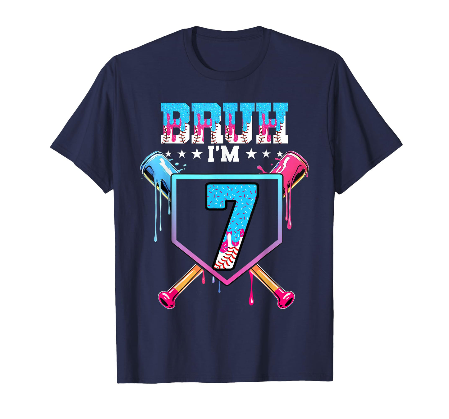 Bruh 7th Birthday Boy Baseball Ice Cream Drip 7 Year Old Boy T-Shirt