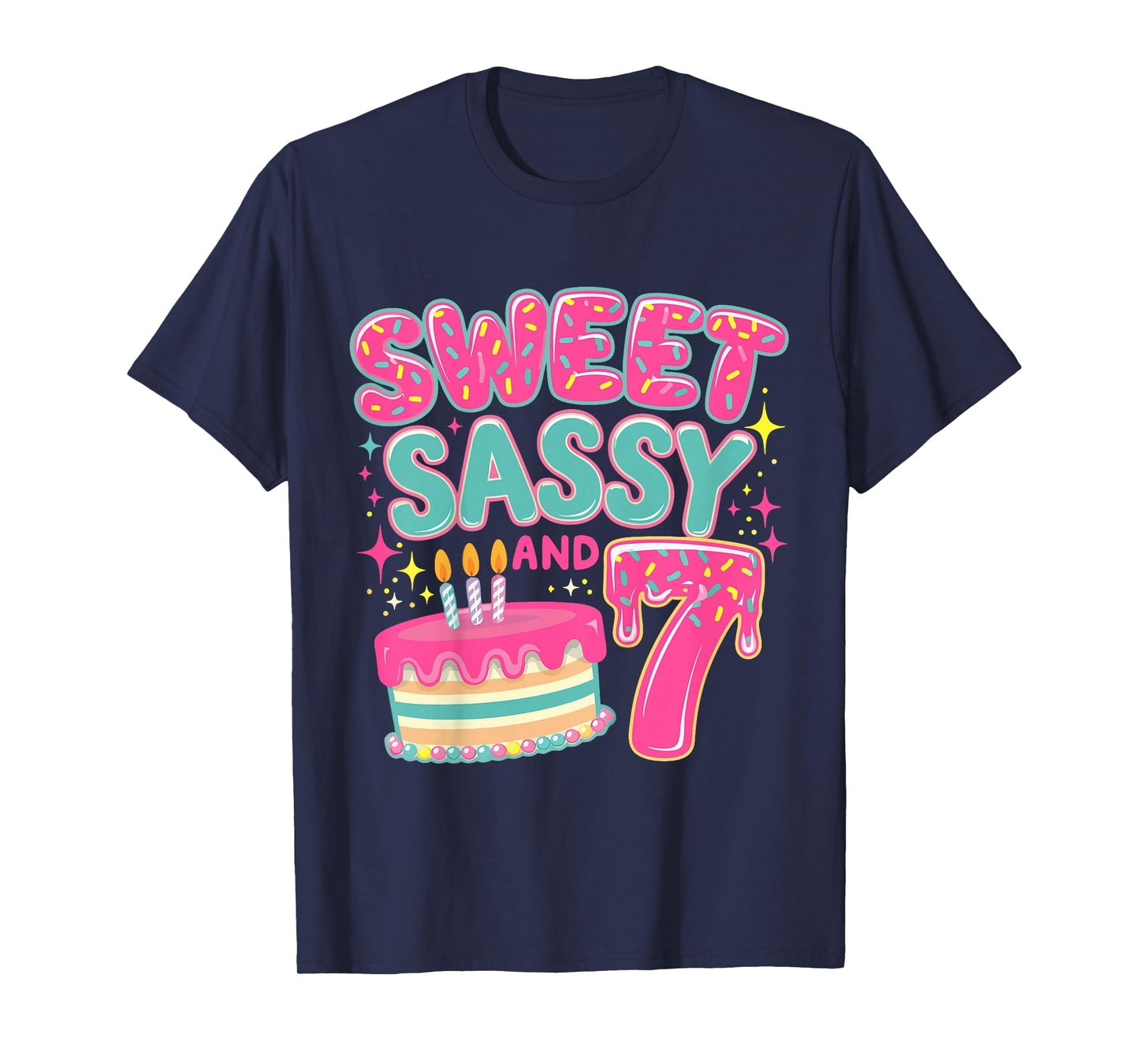 Kids Sweet Sassy and Seven Birthday Girl Donut 7 Year Old T-Shirt