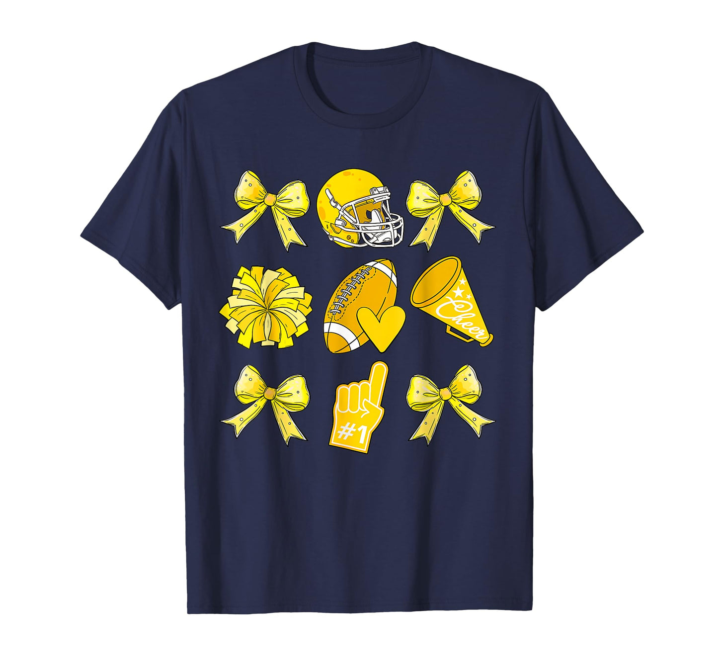 Cheer Football Coquette Bow Game Day Cheerleader Yellow T-Shirt