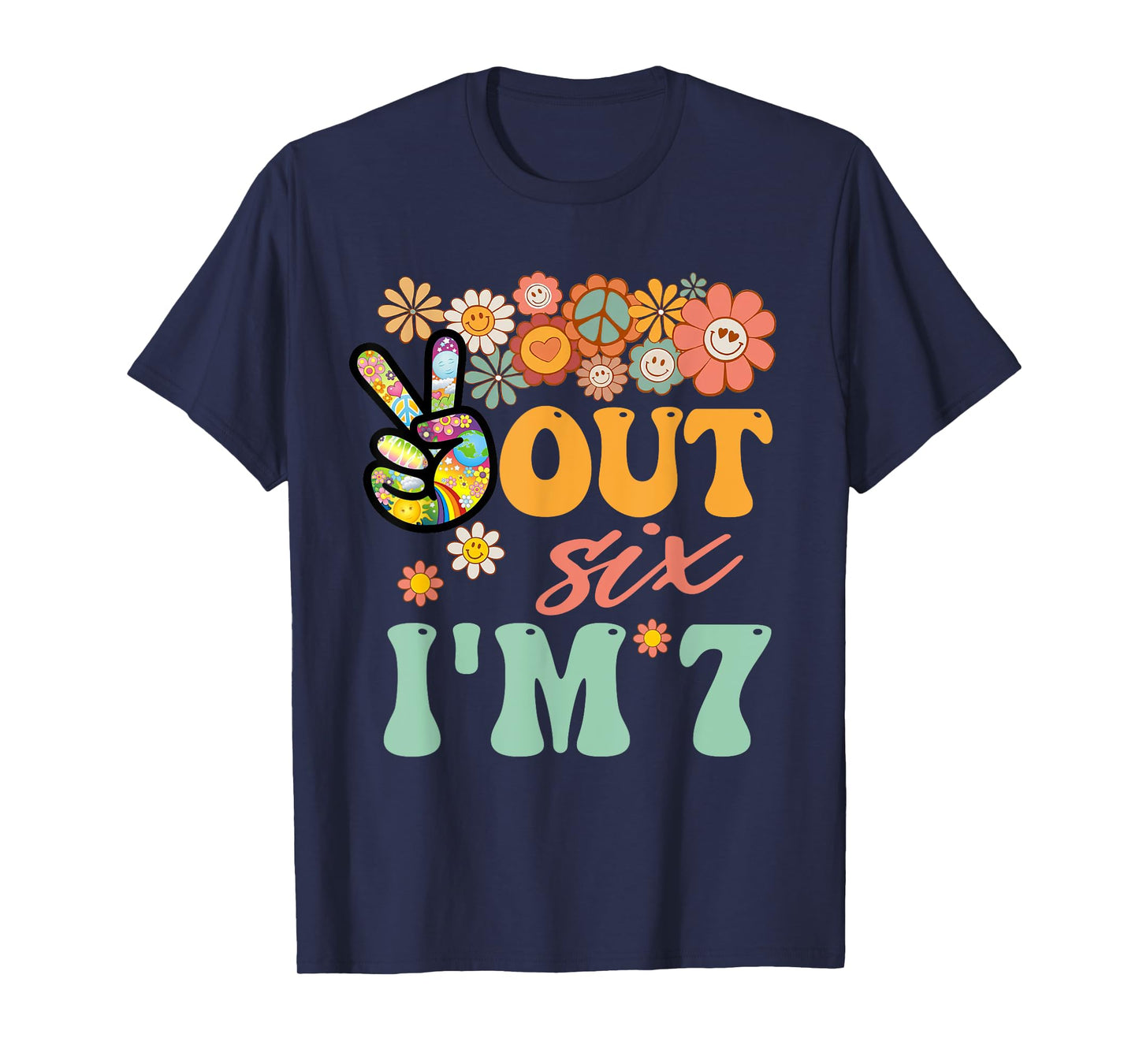 Peace Out Six I'm 7 Groovy 7th Happy Birthday Boy Girl T-Shirt