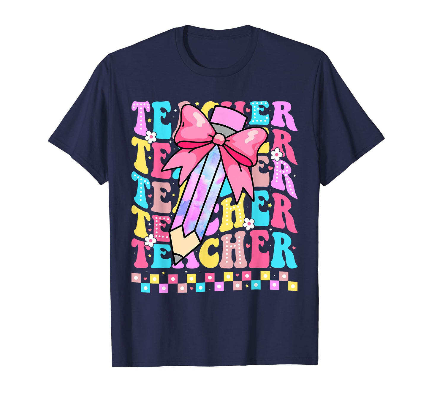 Groovy Teacher Cute Coquette Bow Flower Retro Back to School T-Shirt