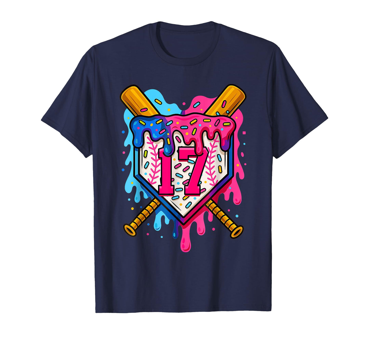 17th Baseball Birthday Ice Cream Drip Boys Girls 17 Years T-Shirt