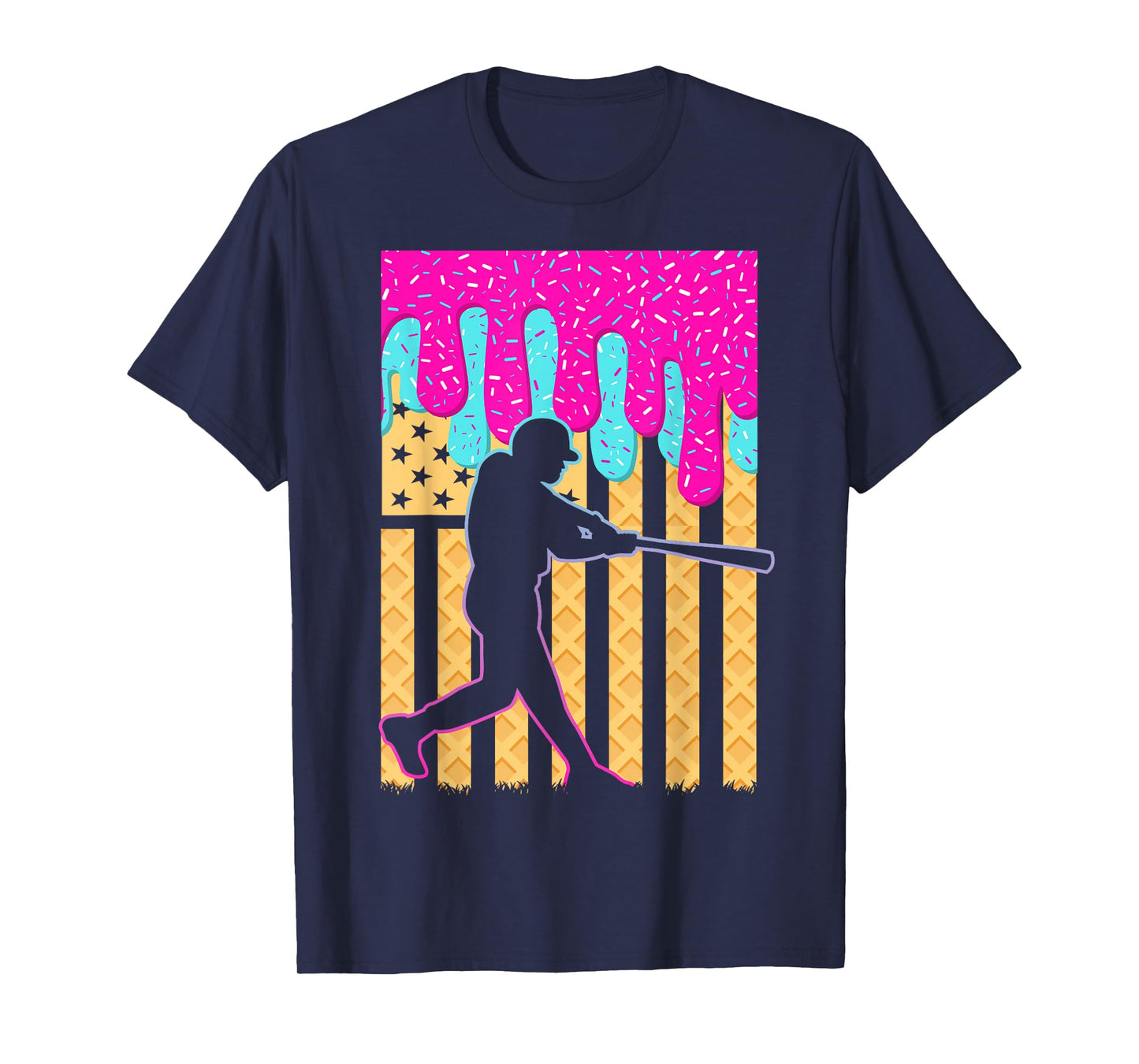 Baseball Drip Bat Boys Ice Cream American Flag 4th Of July T-Shirt