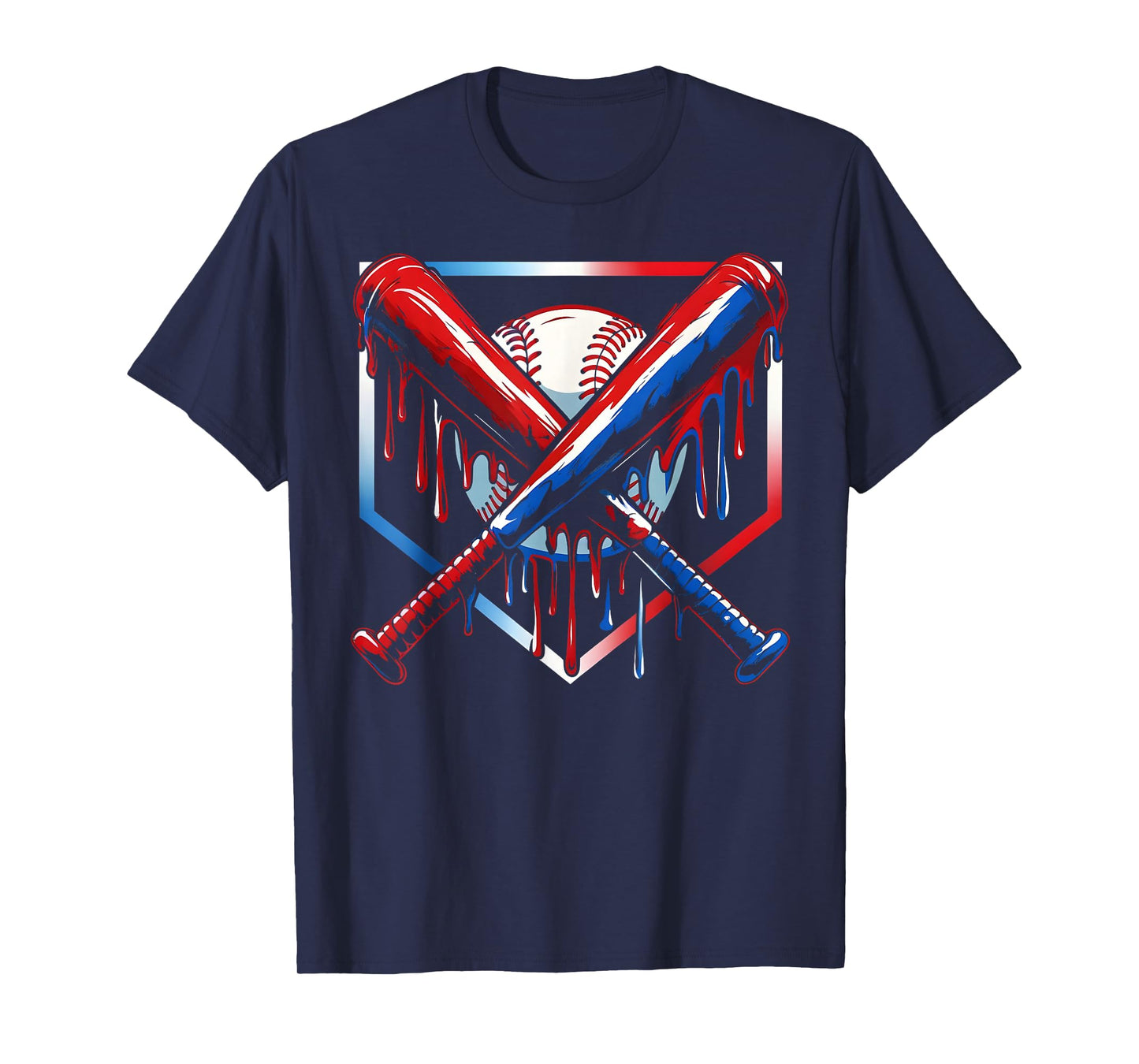 Baseball Ice Cream Drip Youth 4th Of July Red White And Blue T-Shirt