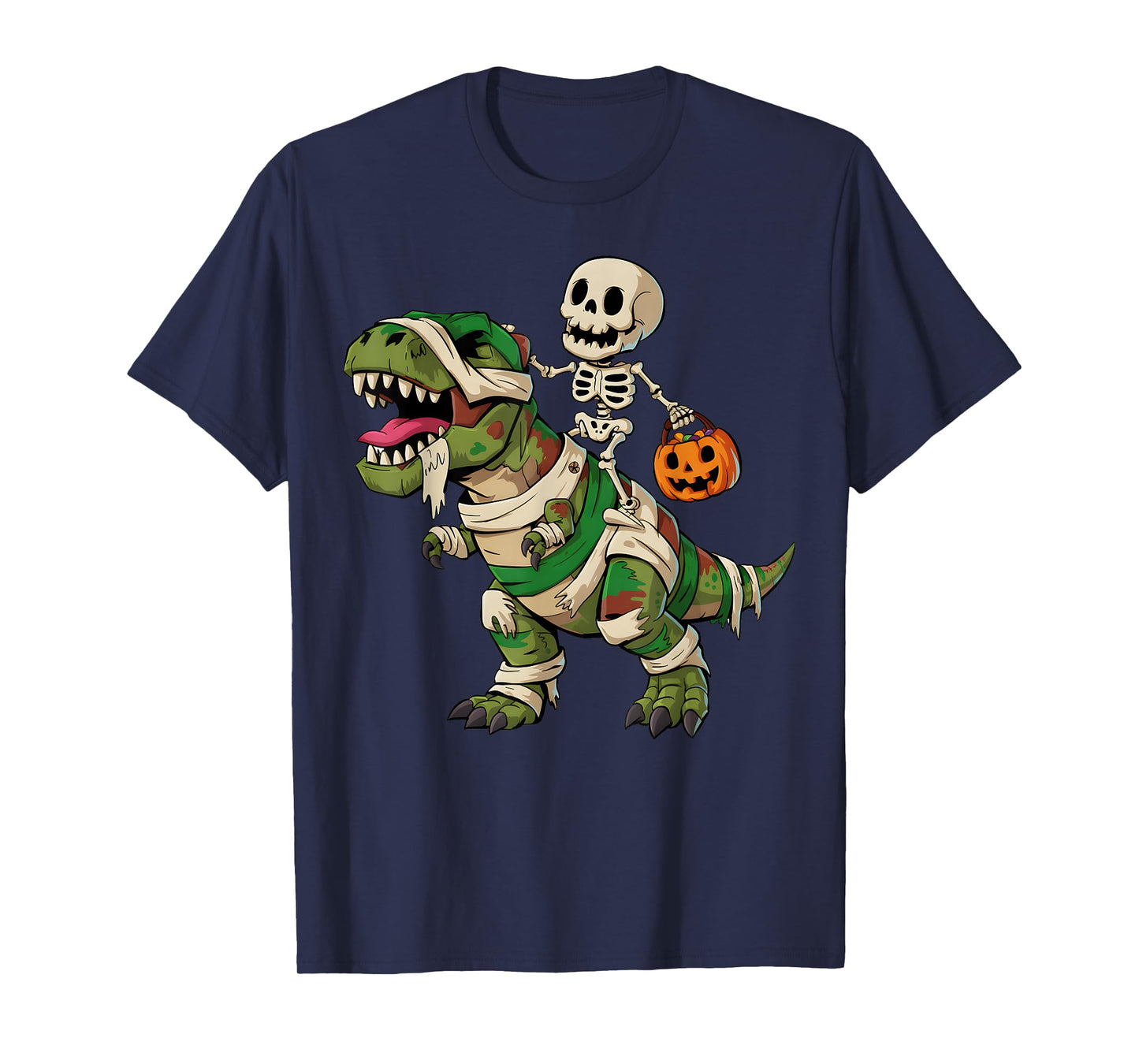 Skeleton Dinosaur T rex Boys Kids Funny Halloween Pumpkin T-Shirt