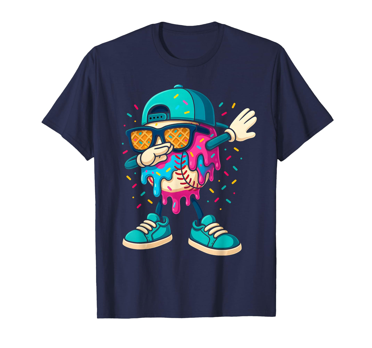 Baseball Drip Ice Cream Boys Dabbing Youth Baseball Sprinkle T-Shirt