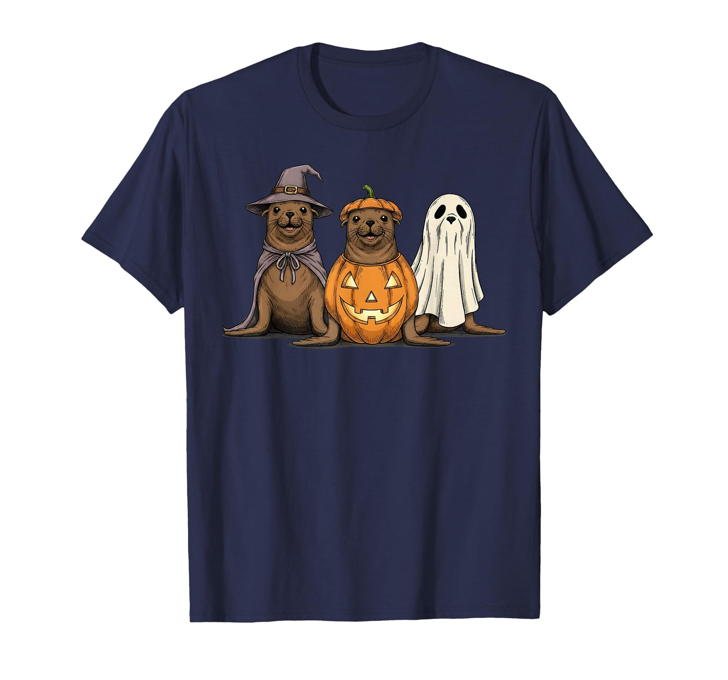 Spooky Sea Lion Lover Pumpkin Halloween Ghost T-Shirt