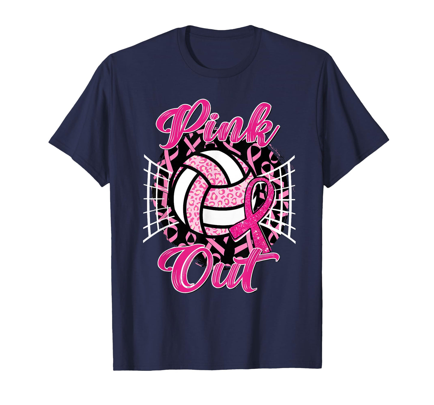 Pink Out Volleyball Breast Cancer Awareness Support Ribbon T-Shirt