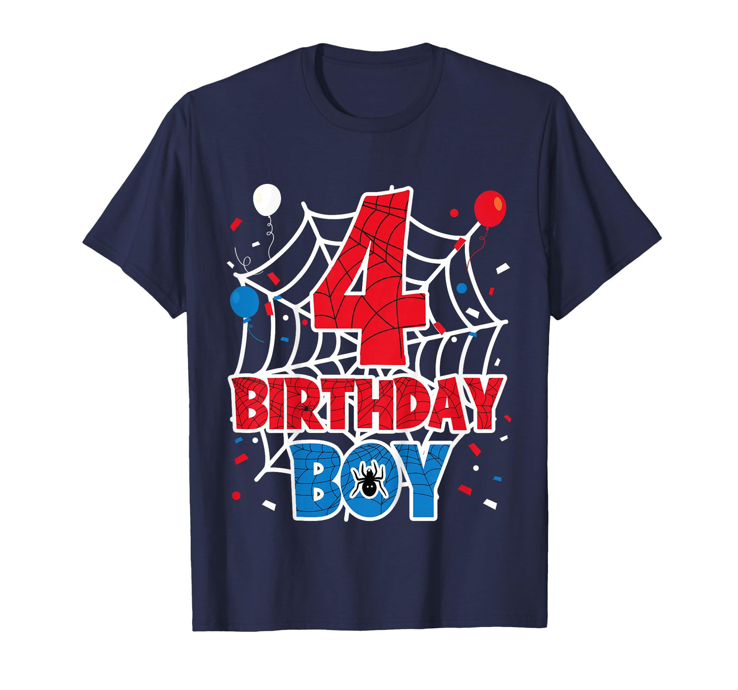 Kids Spider Web 4 Year Old Birthday Boy T-Shirt
