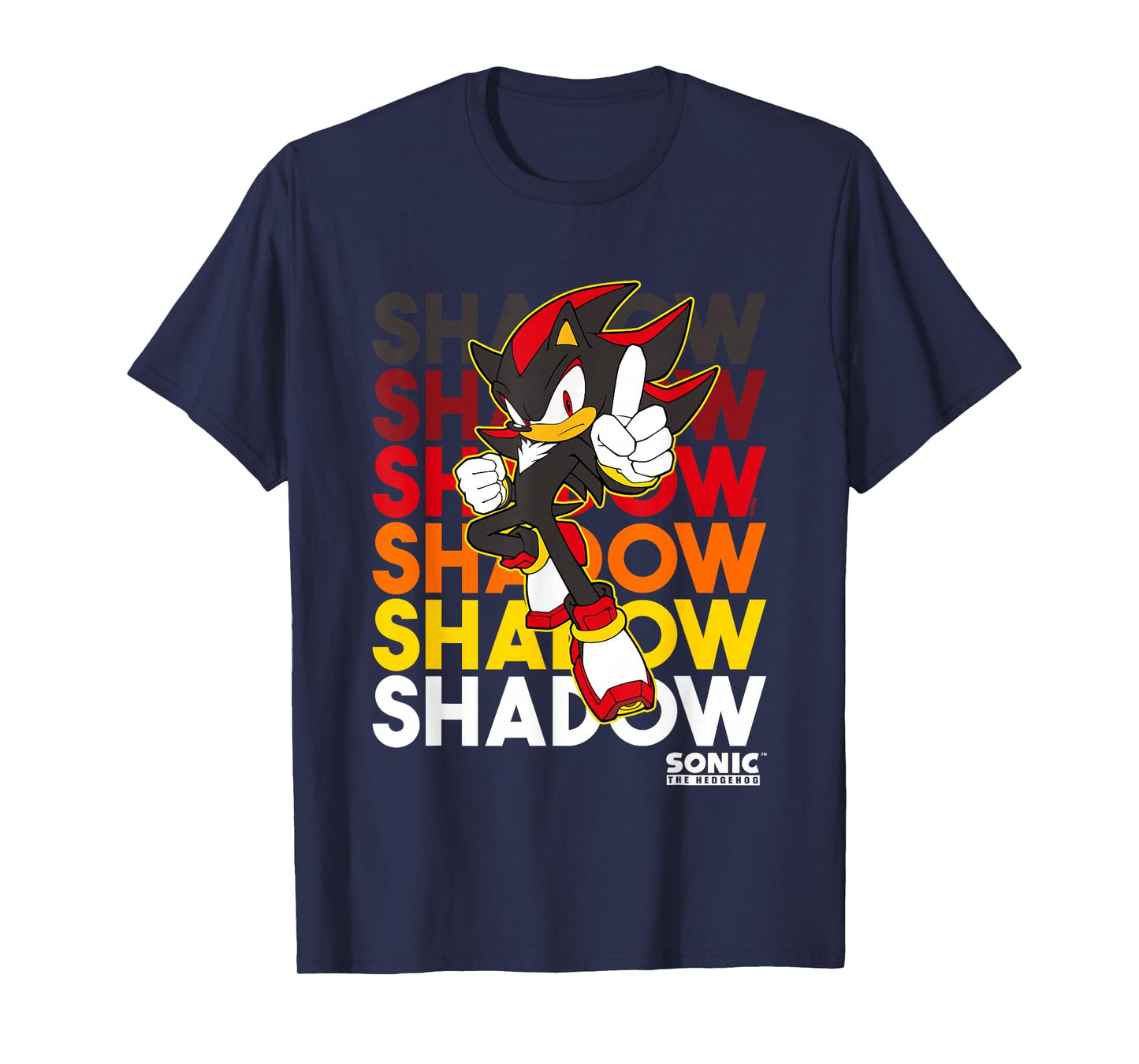 Sonic The Hedgehog Shadow Stacked Text Cool Logo T-Shirt