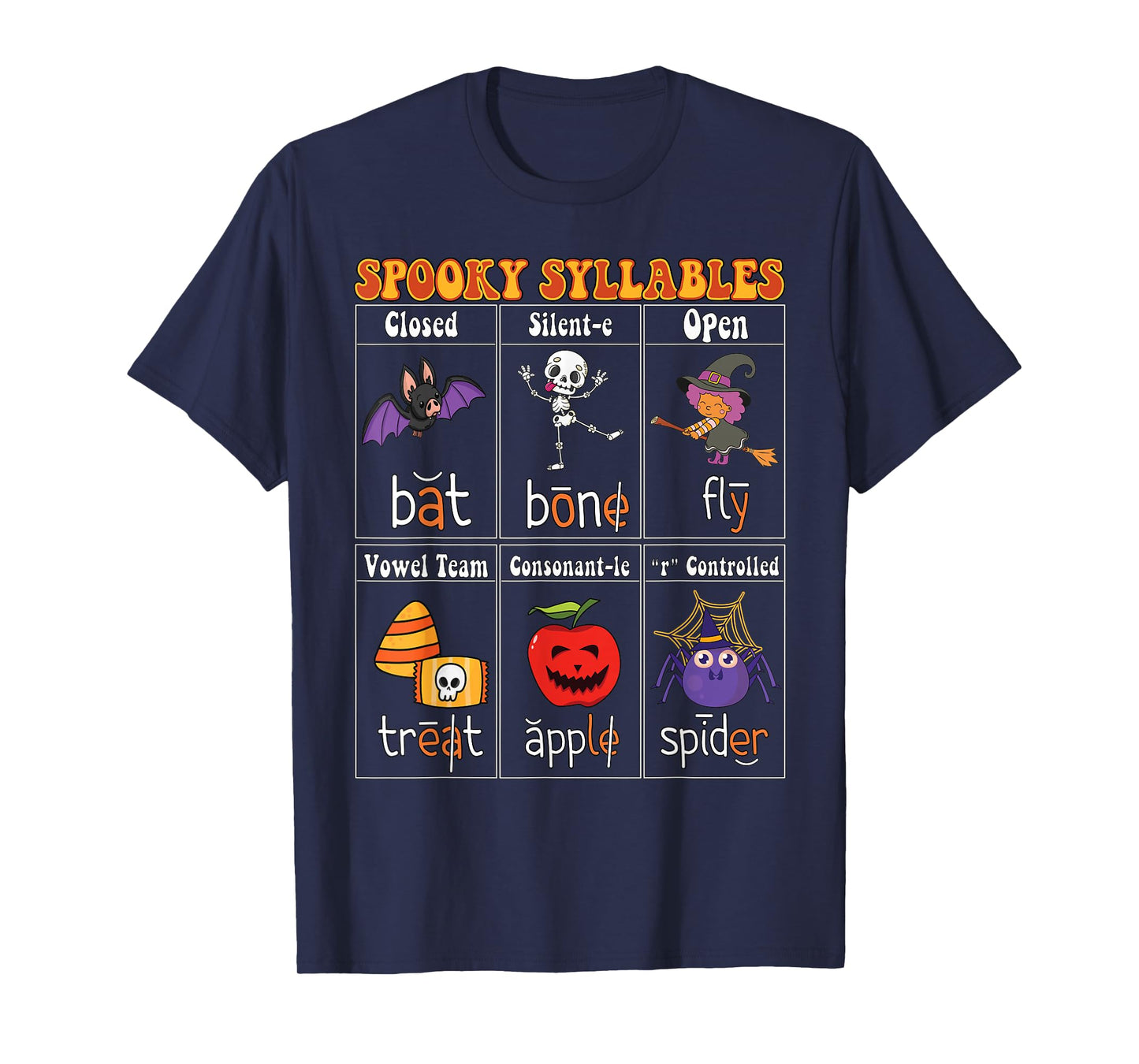 Spooky Syllables Teacher Funny Halloween Educational Kids T-Shirt