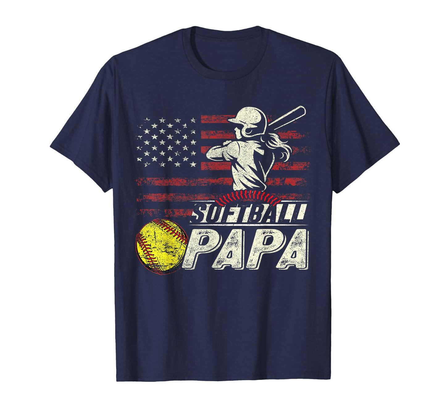 Softball Papa US Flag Gifts For Papa Patriotic Fathers Day T-Shirt