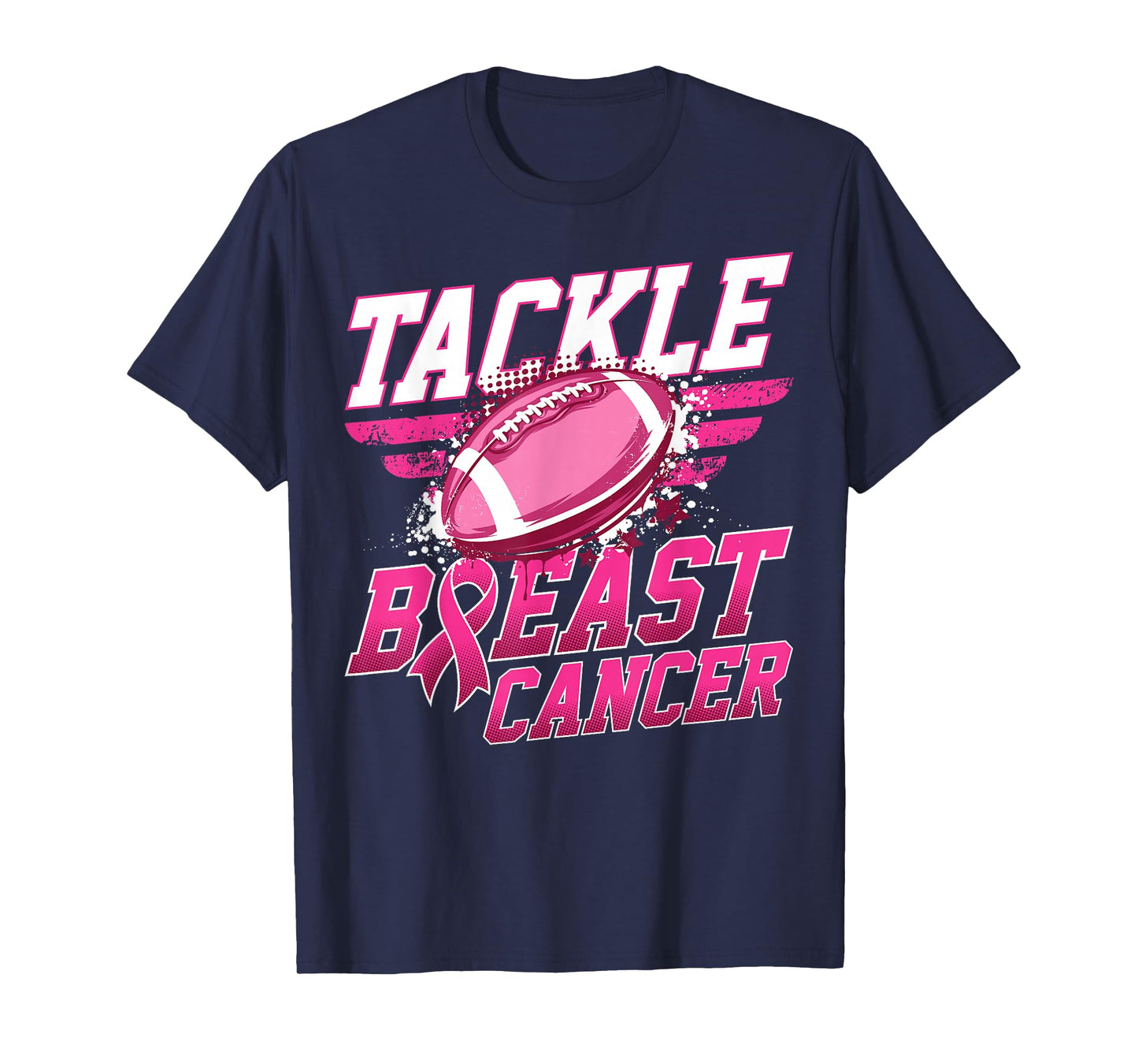 Tackle Breast Cancer Awareness Football Pink Ribbon Men Boys T-Shirt