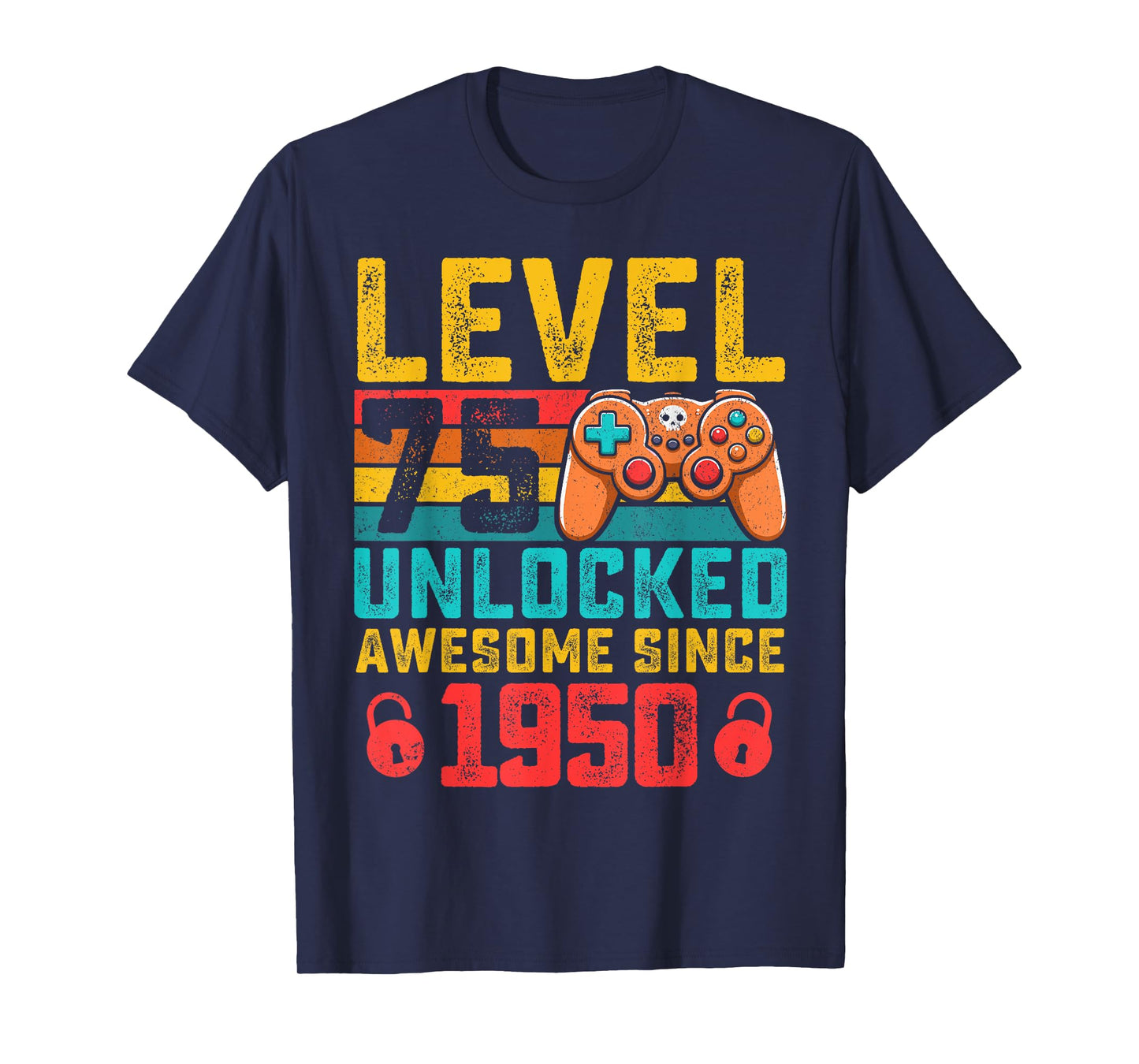 Level 75 Unlocked 75th birthday video Gamer vintage 1950 T-Shirt