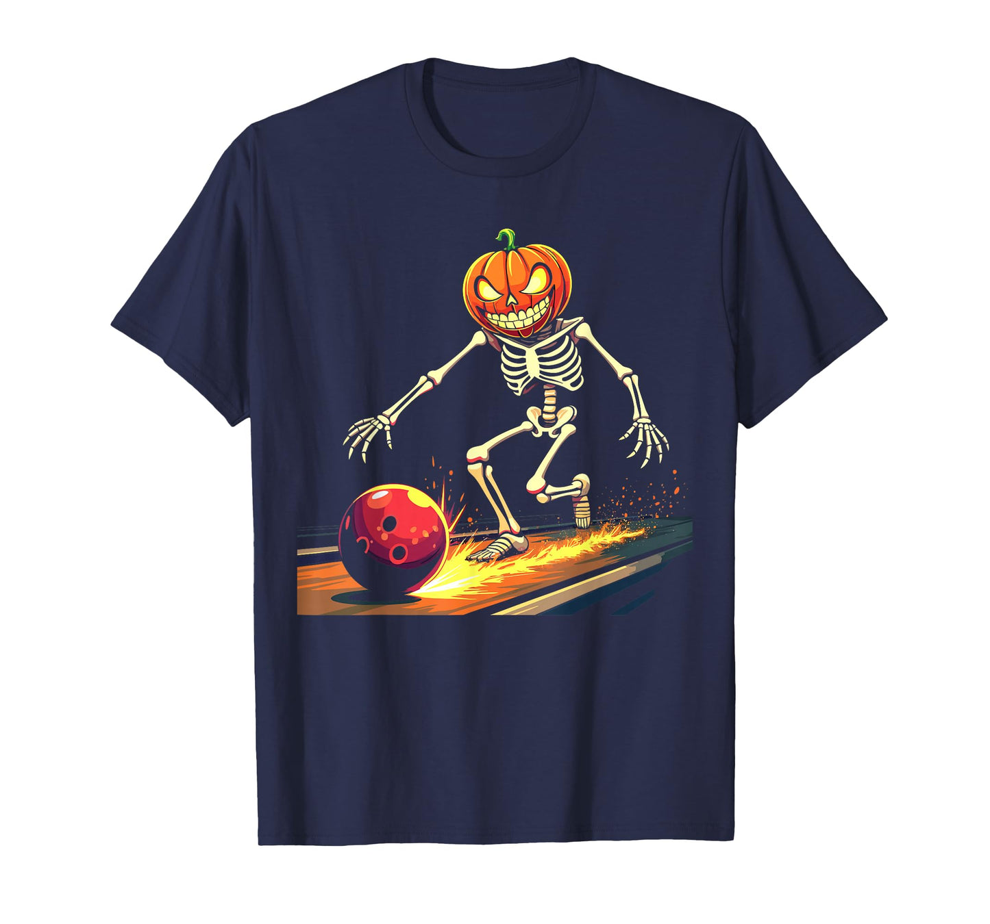 Pumpkin Head Skeleton Bowling Halloween Spooky Sports T-Shirt