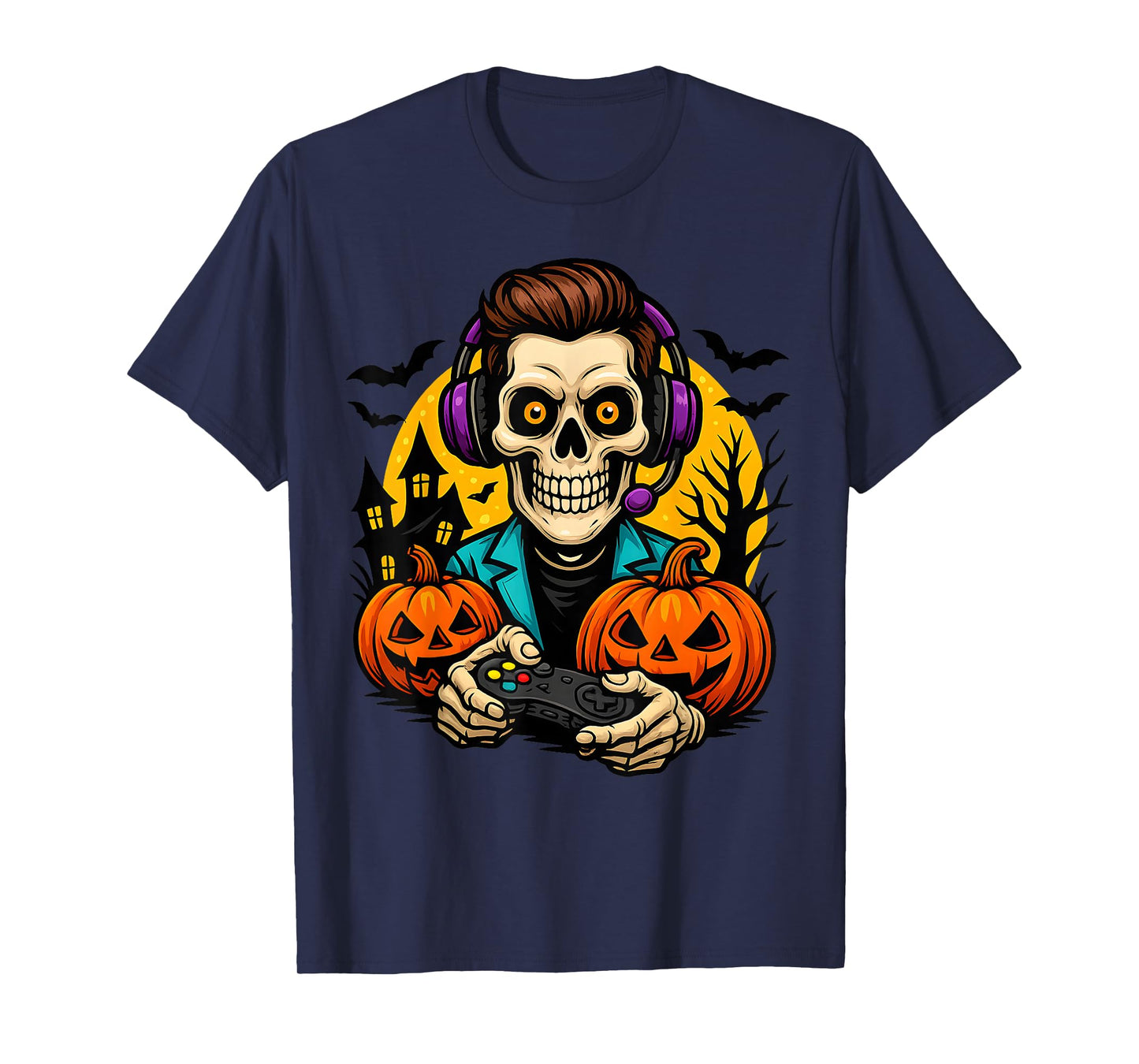 Halloween Skeleton Gamer Video Gaming Boys Men Kids T-Shirt
