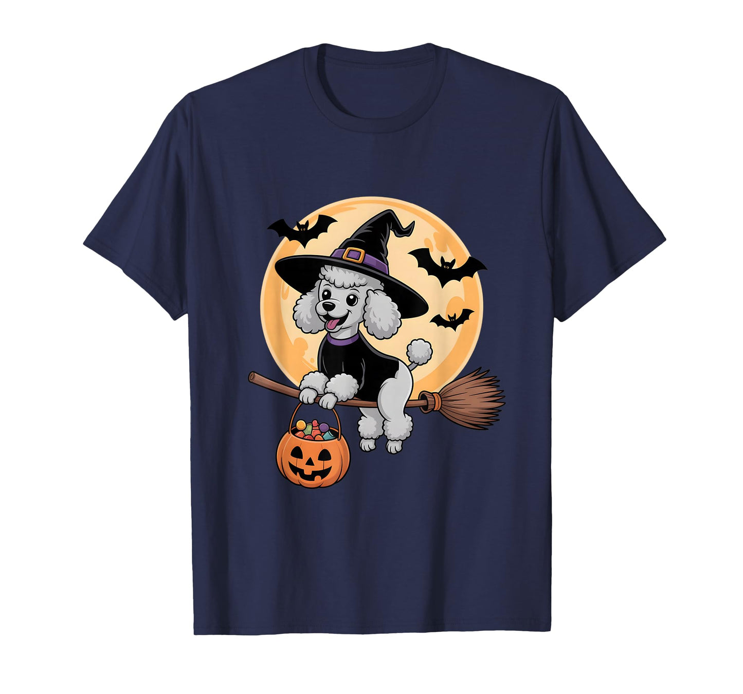 Poodle Witch Hat Pumpkin Halloween Costume Men Women Kids T-Shirt