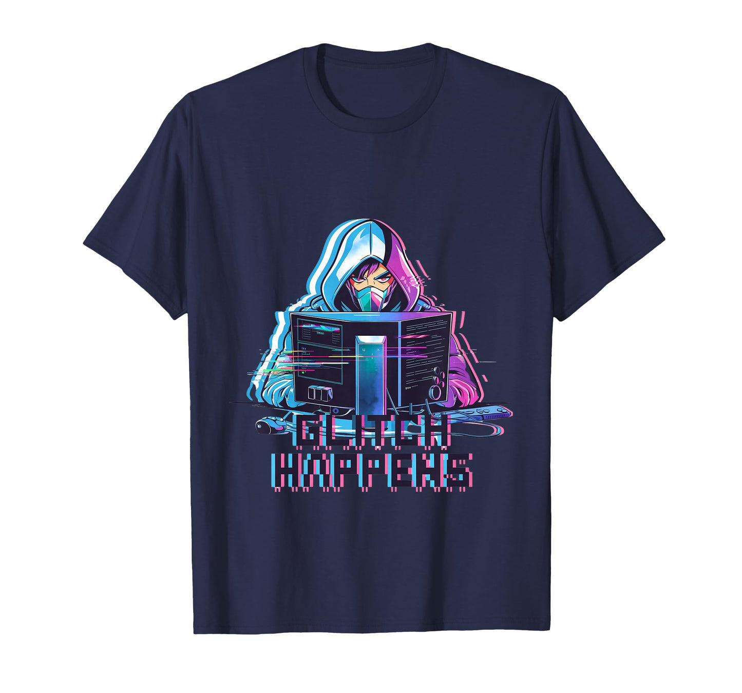 Kids Glitch Happens Anime Gamer Boy Male Futuristic Gaming T-Shirt
