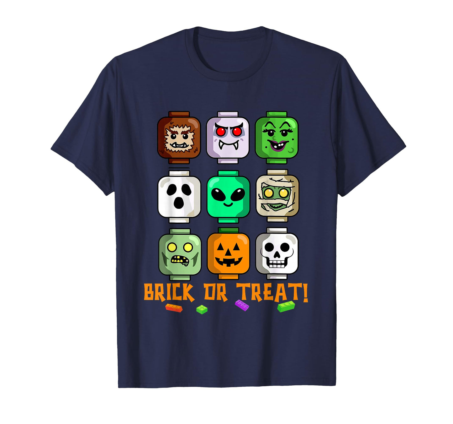 Halloween Building Brick or Treat Heads Pumpkin Ghost Mummy T-Shirt