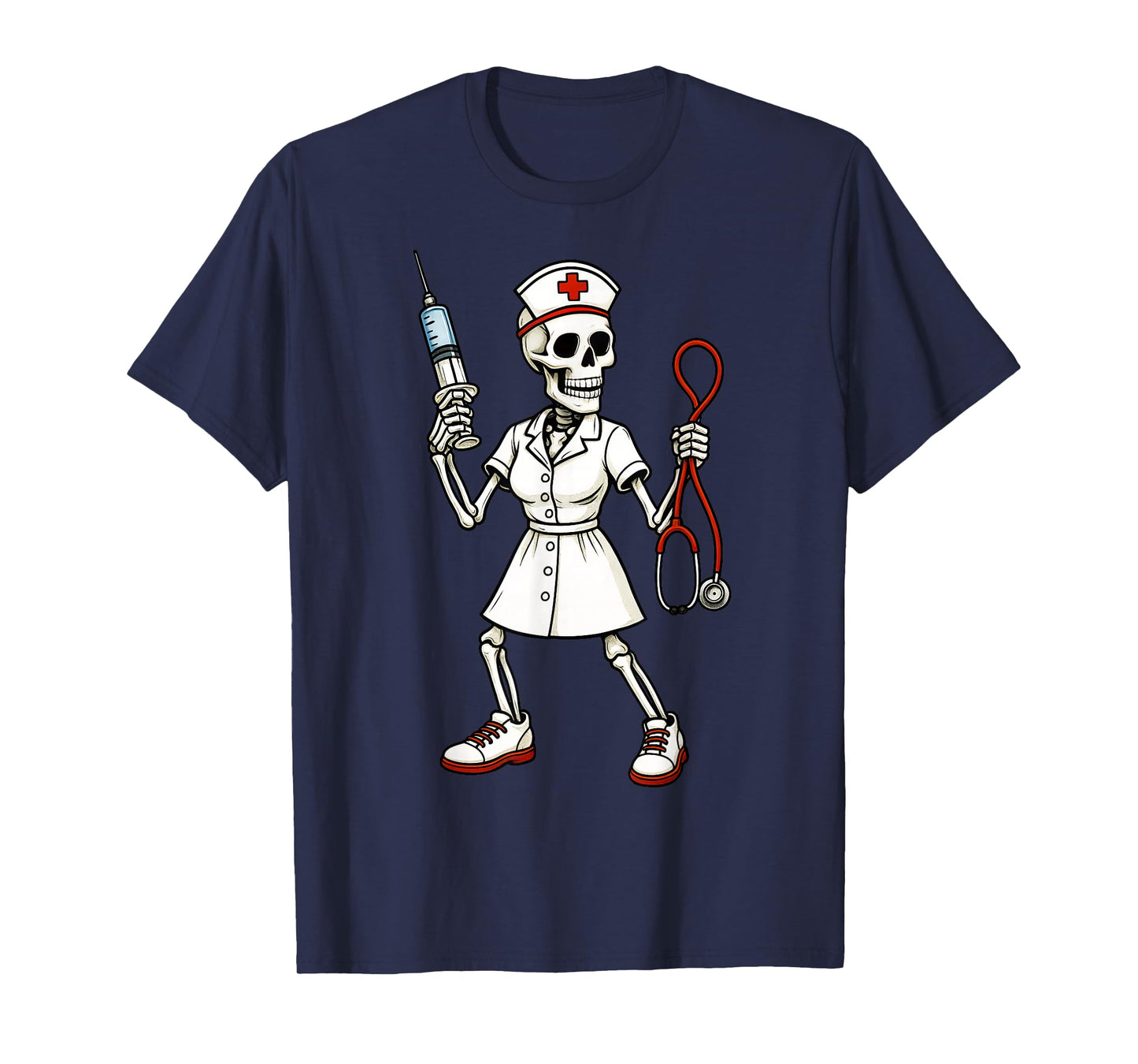 Skeleton Nurse Nursing Health Worker Halloween T-Shirt
