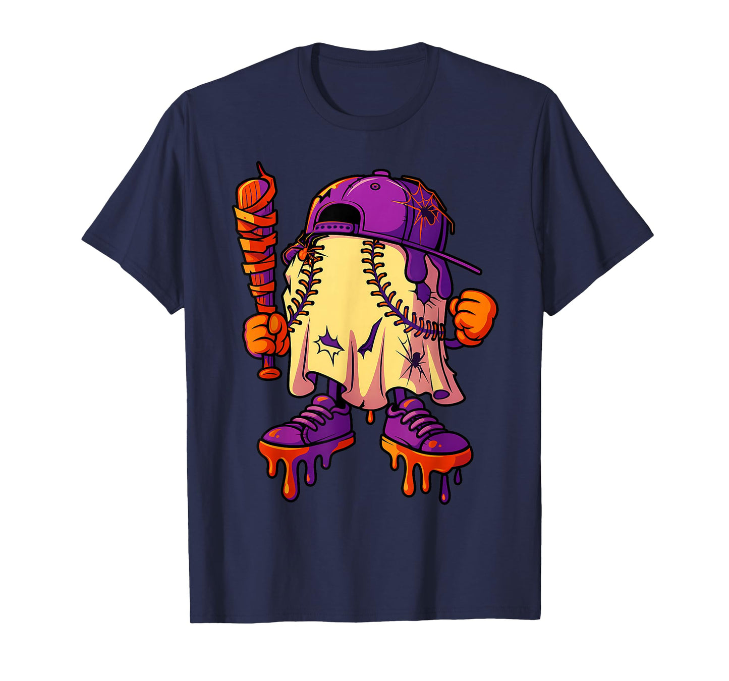 Funny Baseball Ghost Halloween Drip Baseball Boys Youth T-Shirt