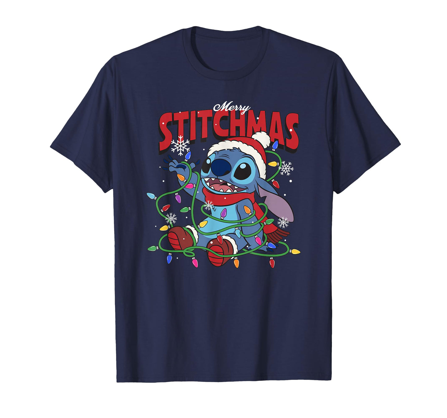 Disney Lilo & Stitch Merry Stitchmas Messy Christmas Lights T-Shirt