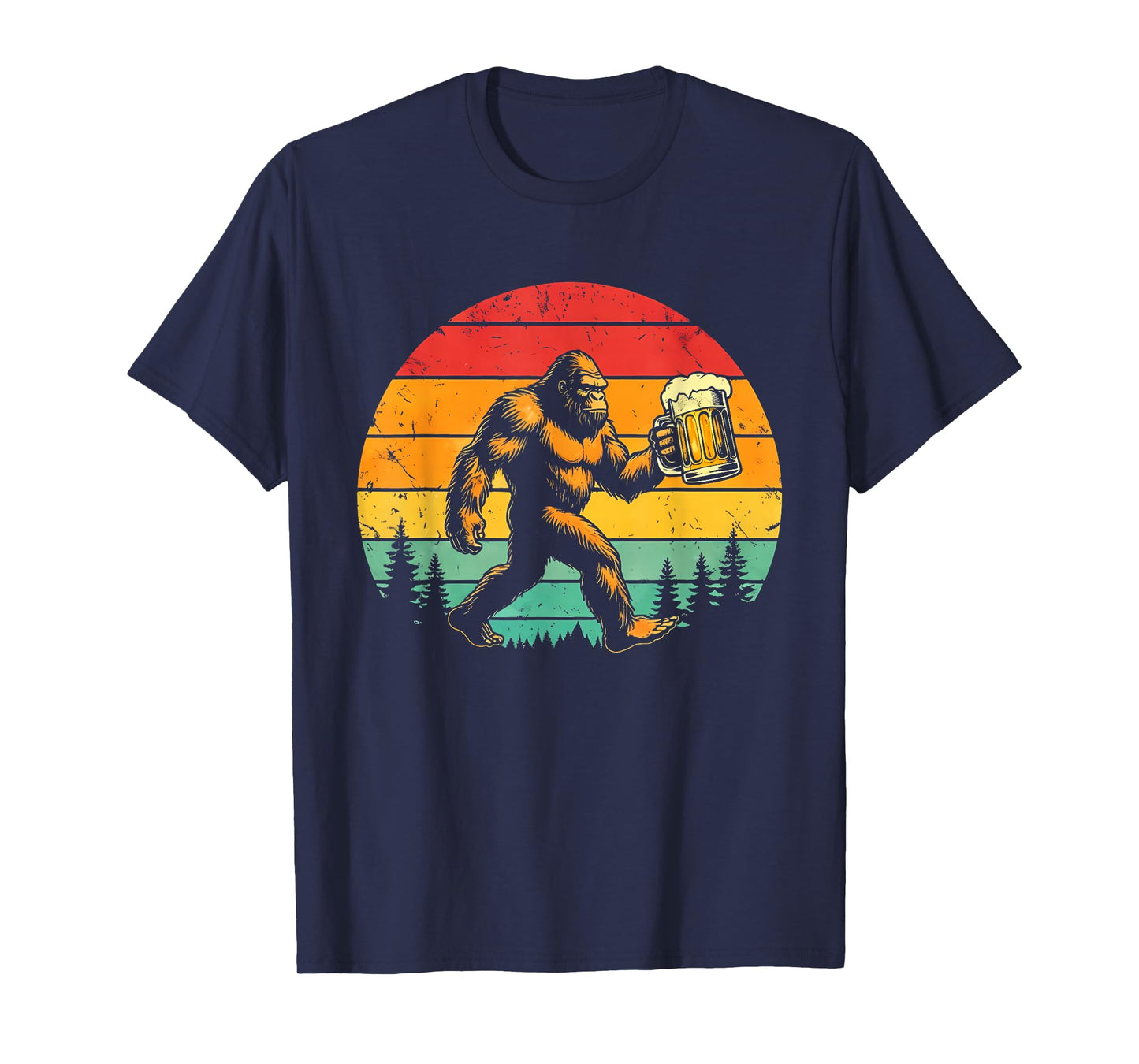 Funny Sasquatch Beer Lover Retro Sun T-Shirt