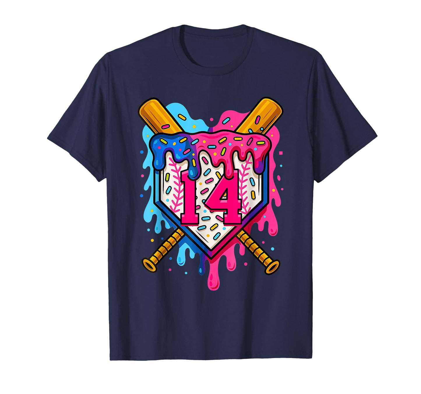 14th Baseball Birthday Ice Cream Drip Boys Girls 14 Years T-Shirt