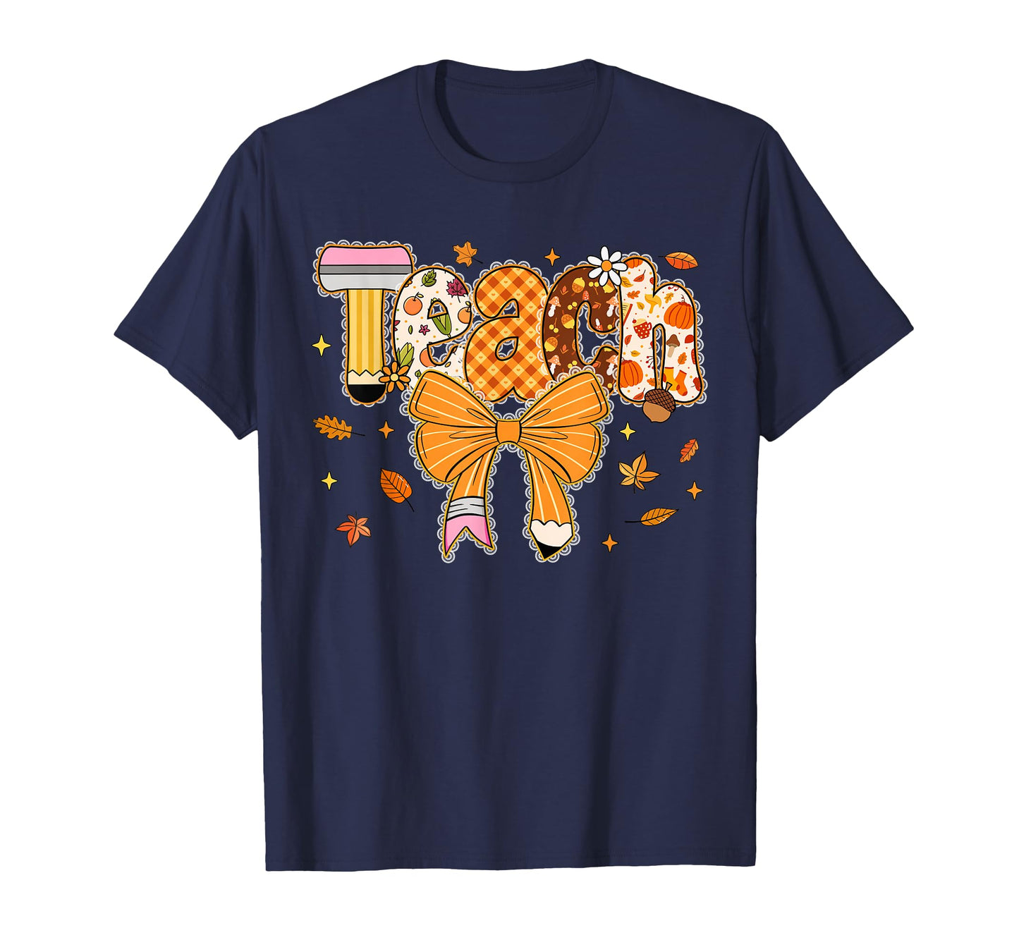 Thanksgiving Teacher Pencil Bow One Thankful Teacher Fall T-Shirt