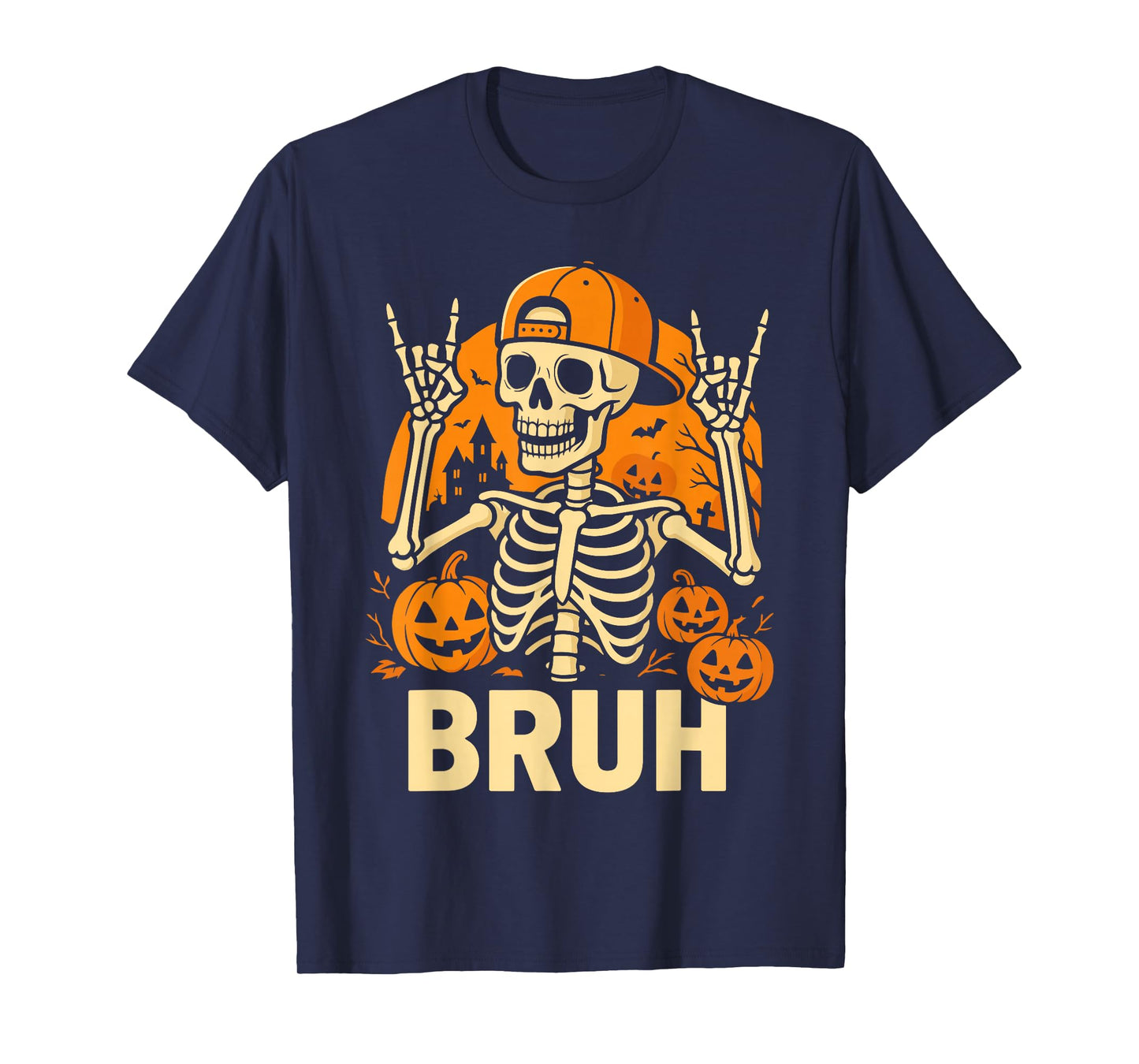 Bruh Skeleton Costume Kids, Halloween Skeleton Rock Punk T-Shirt