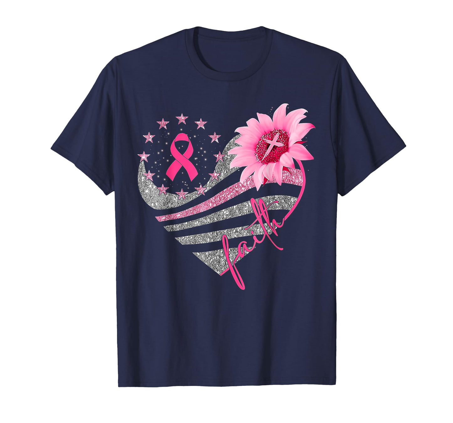Breast Cancer Awareness Sun flower faith bling bling T-Shirt