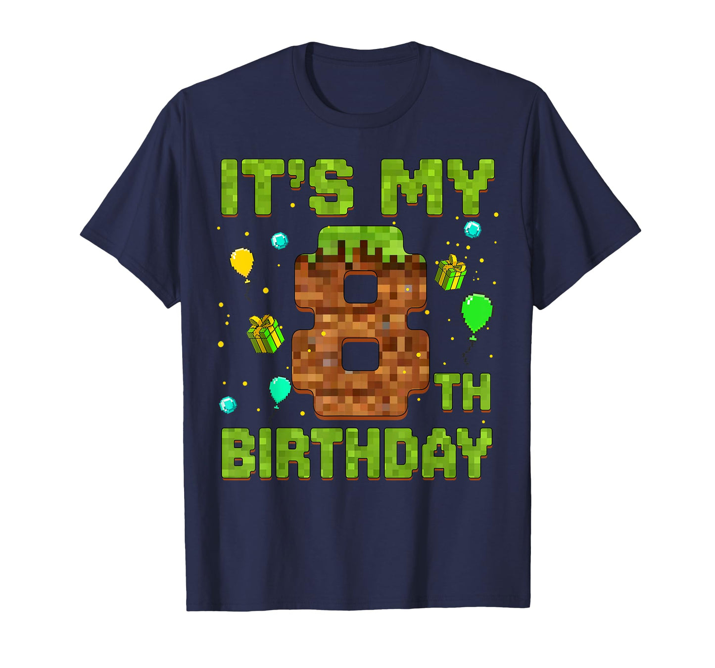 It's My 8th Birthday Pixel Game Birthday Boy 8 Year Old Kids T-Shirt