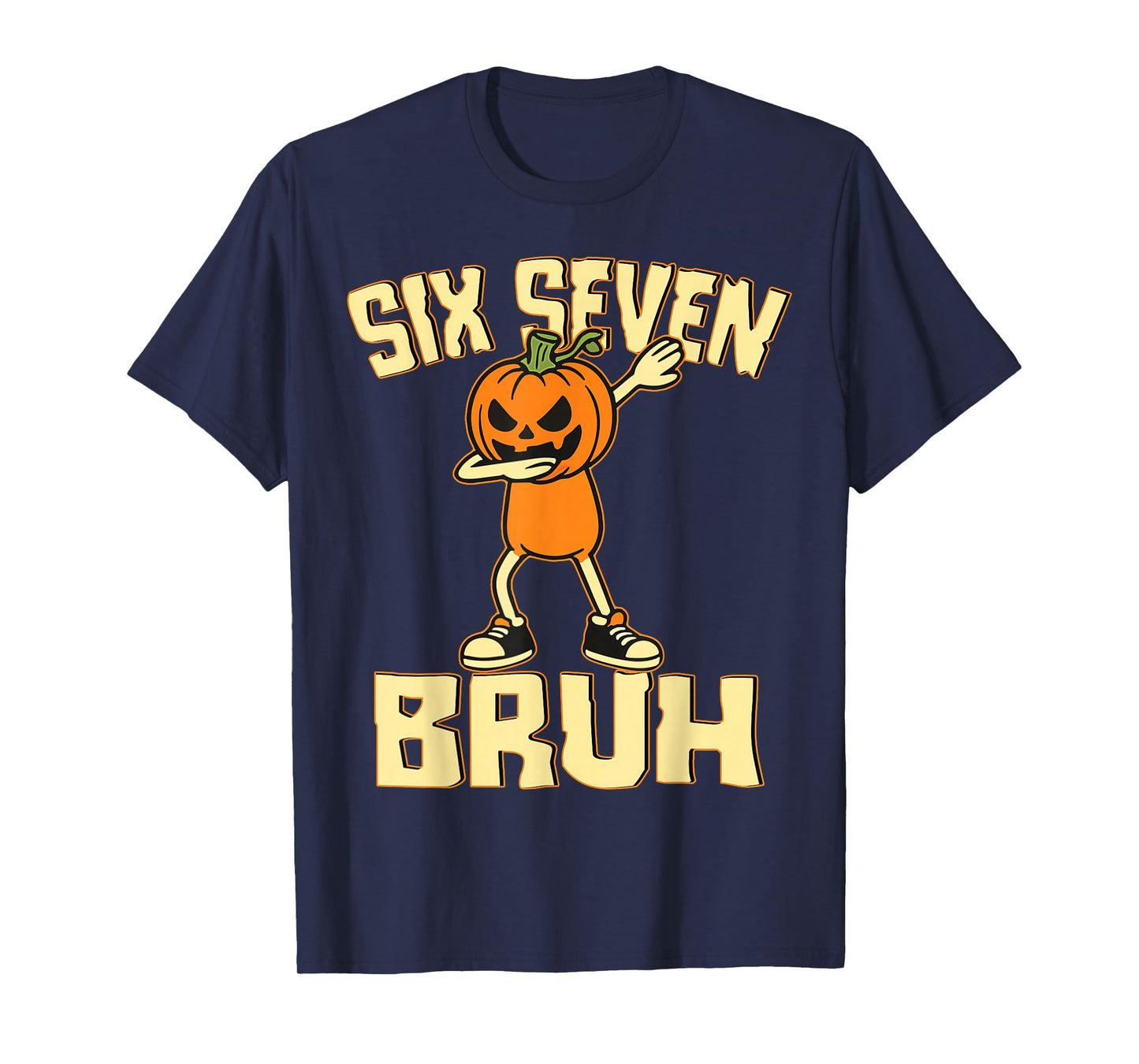 Funny Six Seven Bruh 6 7 Meme Dabbing Pumpkin Boy Halloween T-Shirt