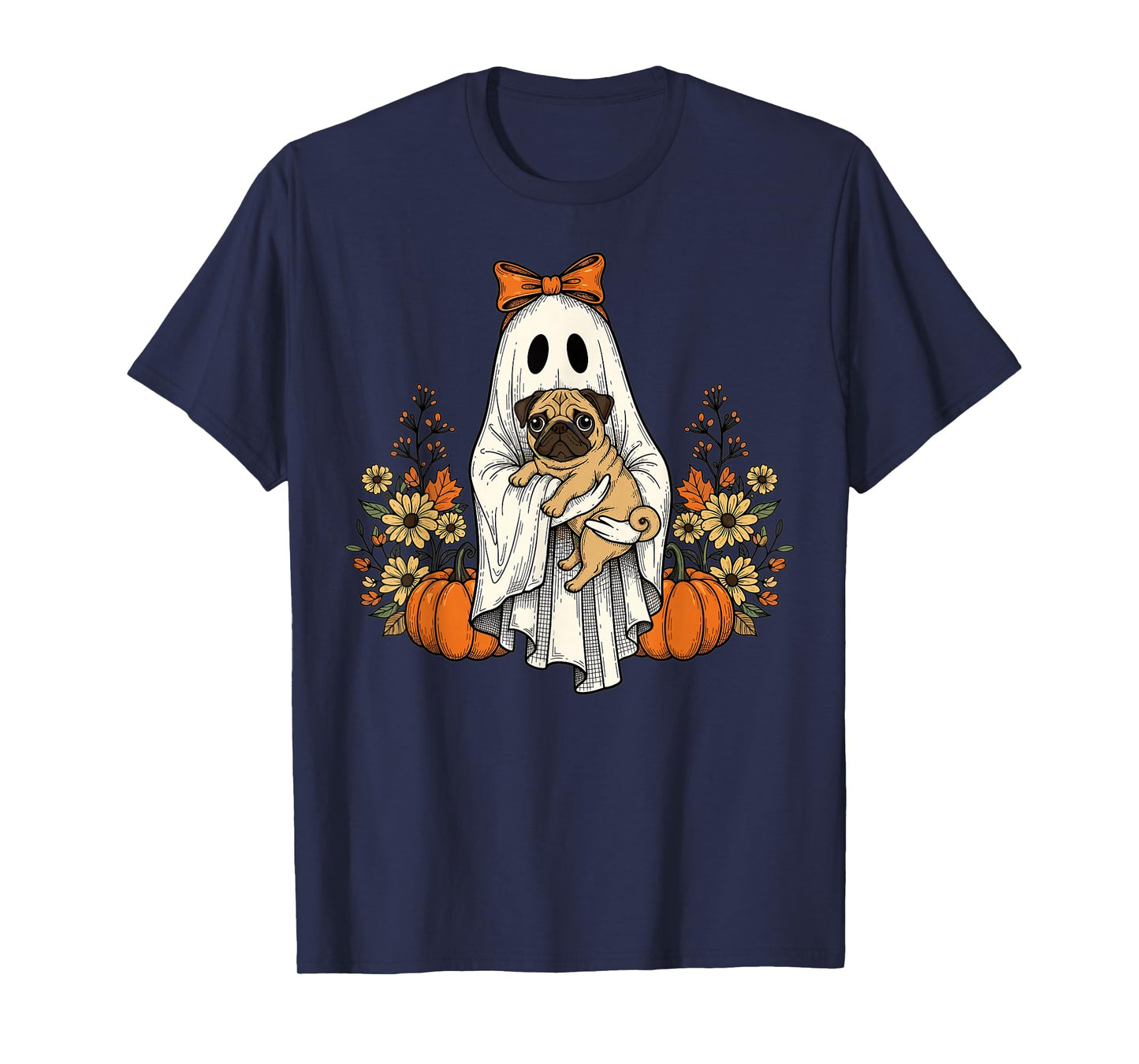 Halloween Ghost Pug Pumpkin Autumn Vintage Design T-Shirt