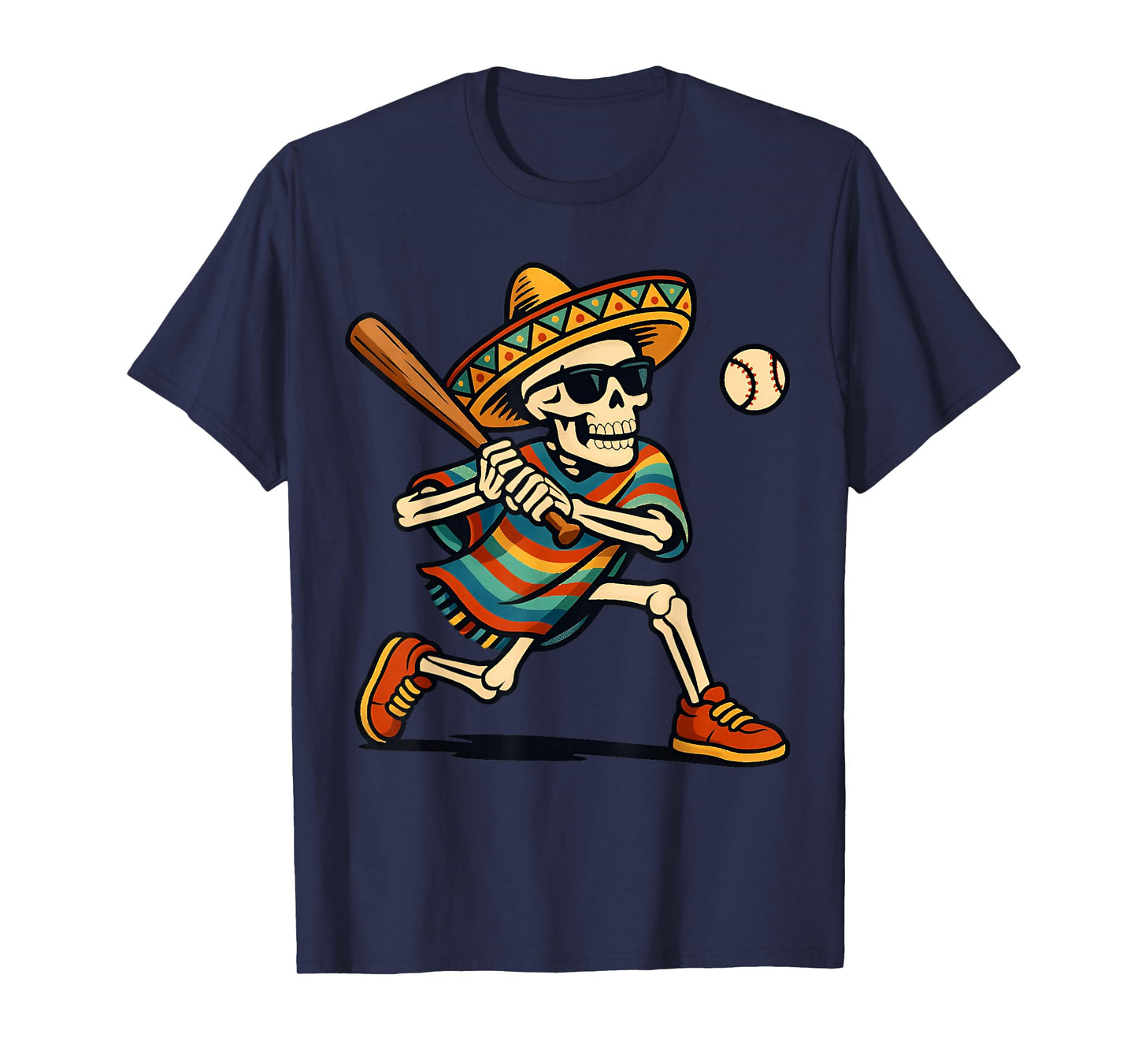 Cinco De Mayo Mariachi Skeleton Baseball Mexican Sombrero T-Shirt